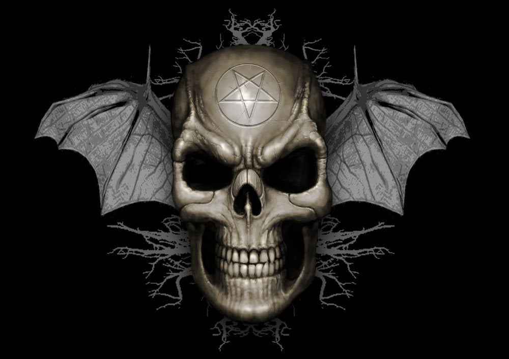 skeleton, studio shot, Skull, people, wings, evil, graphic, indoors, 480P, digital composite, pentagram, human bone, portrait, fear, human body part, HD Wallpaper