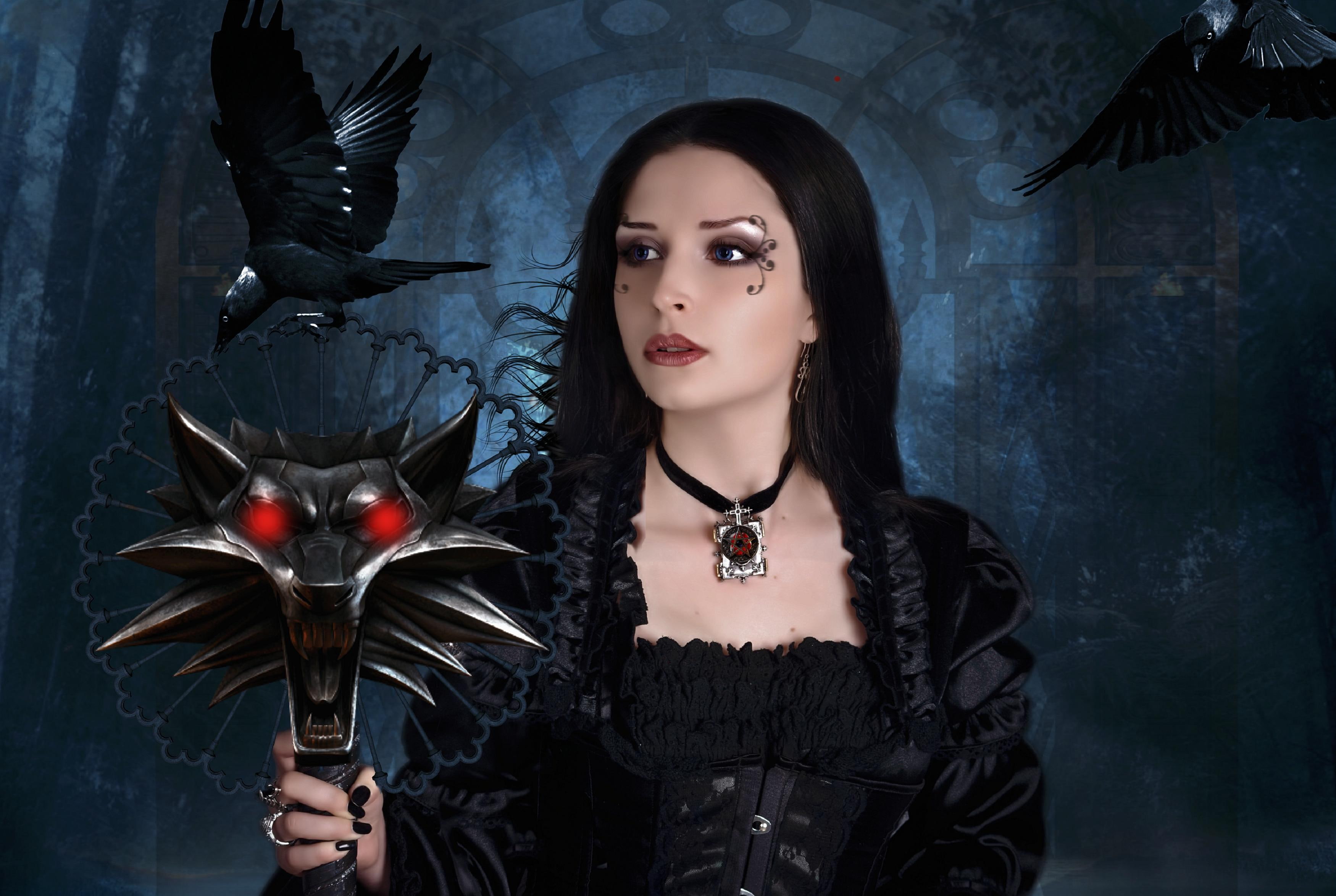 model, 2K, dark, lady, hair, voodoo, crest, creative-pre--made, jackdaw, pentagram, backgrounds, halloween, softness-beauty, HD Wallpaper