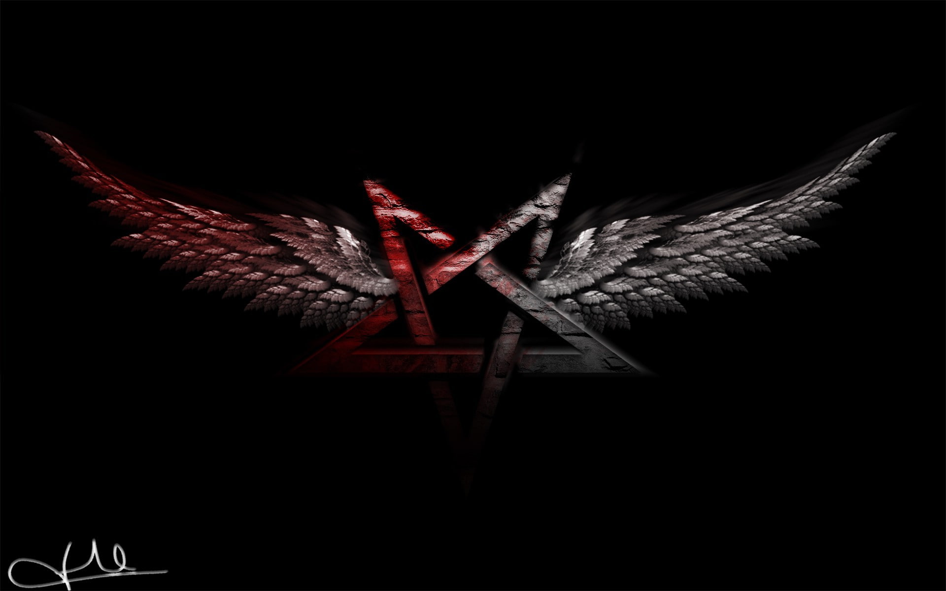 pentagram, wings, 1080P, HD Wallpaper