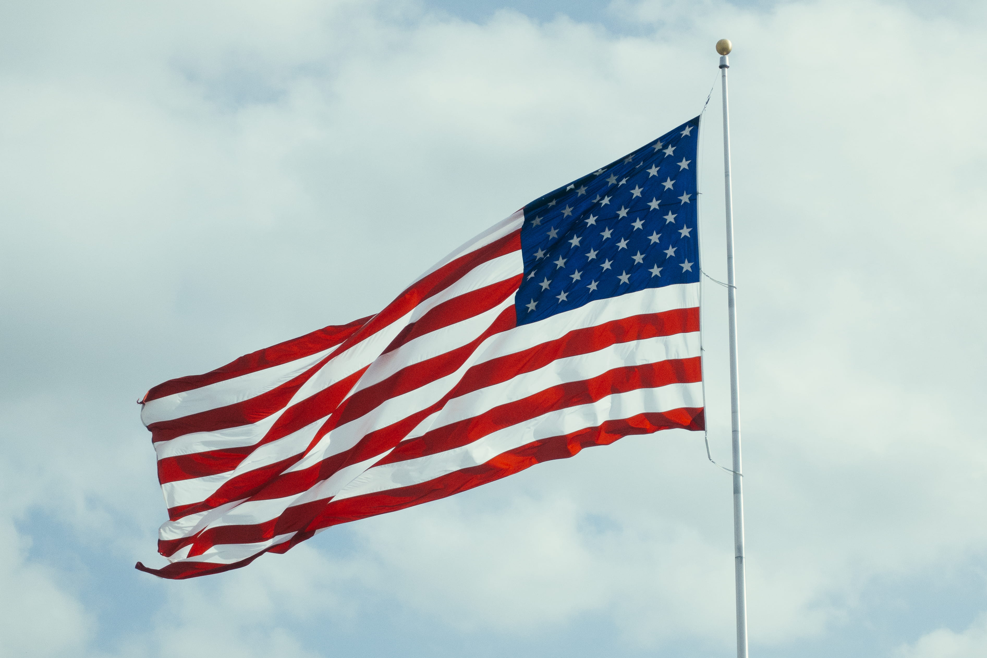 american Flag, cloud - sky, day, uSA, low angle view, USA flag, photo, environment, nature, independence, sky, national icon, fourth of July, no People, HD Wallpaper