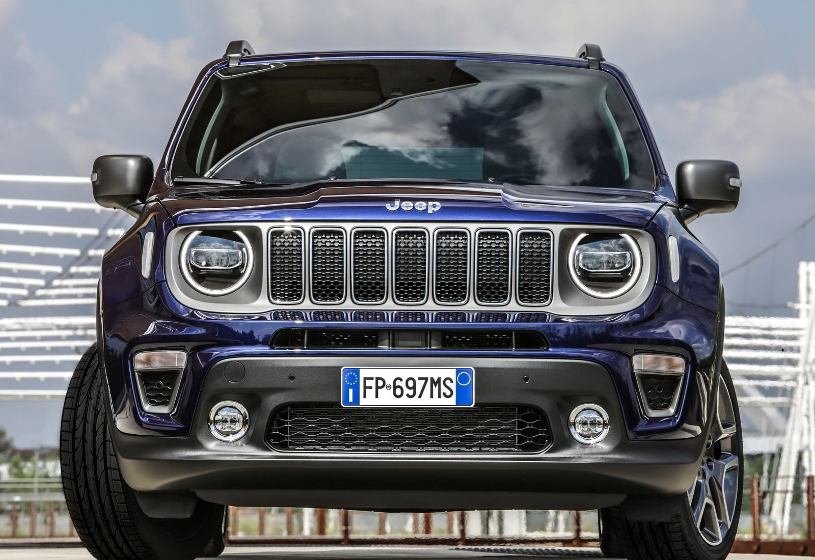 outdoors, silver colored, land vehicle, blue, cloud - sky, mode of transportation, jeep, grid, front view, retro styled, metal, no people, transportation, HD Wallpaper
