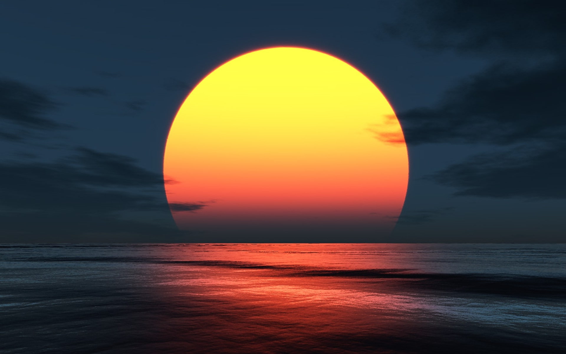 Coast, sun, art, landscapes, sky, circle, dramatic sky, scenics - nature, phosphorescence, nature, cloud - sky, digital, geometric shape, beauty in nature, HD Wallpaper