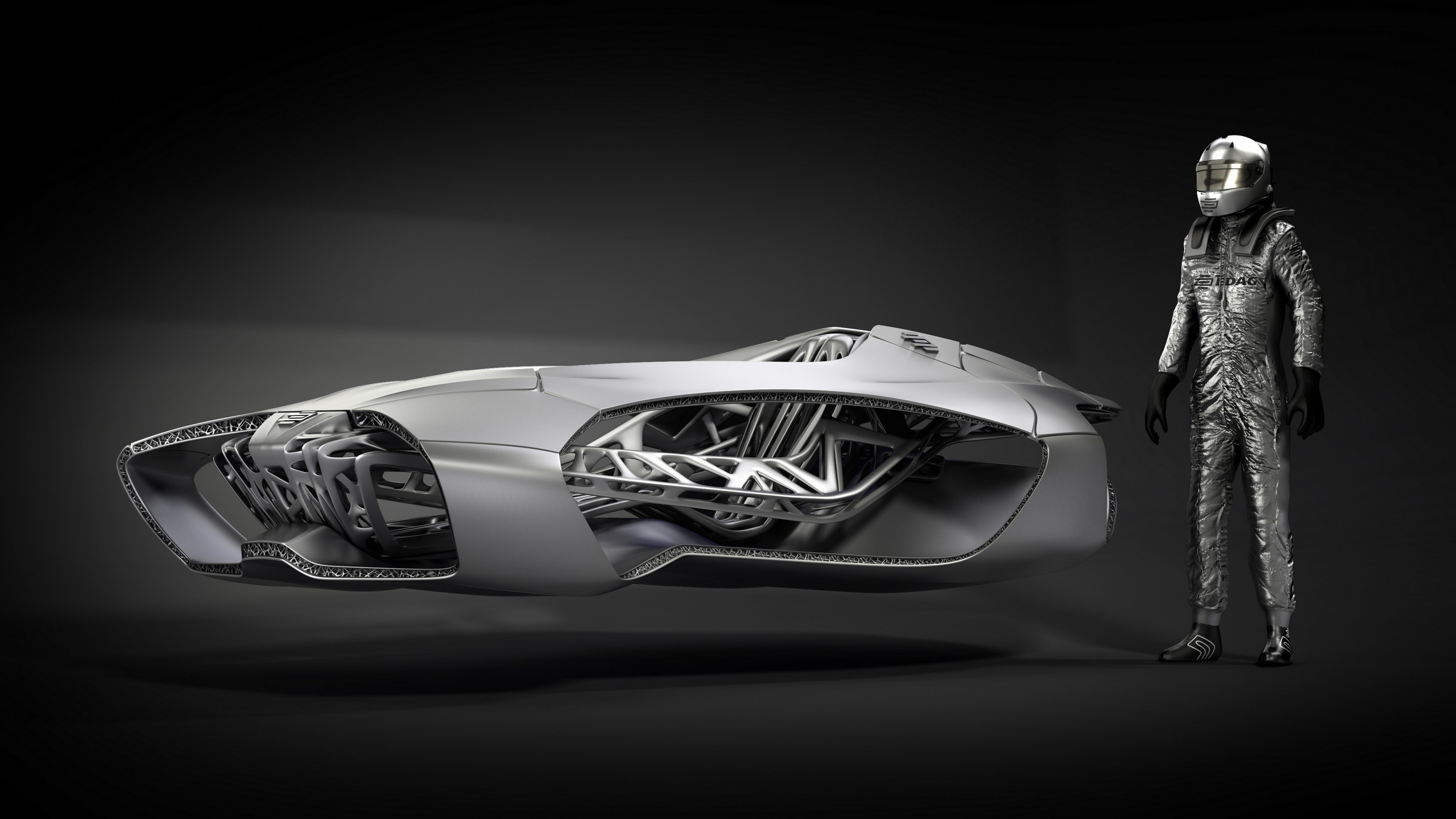 3D printing, near, standing, Design AG, car, 5K, EDAG GENESIS, man, EDAG Engineering, ecosafe, eckard design, flying, concept, HD Wallpaper