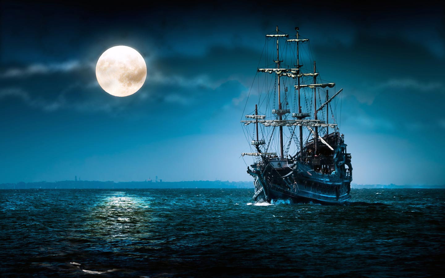 no people, nautical vessel, full moon, nature, planetary moon, ship sail ship pirates phosphorescence, outdoors, sky, sailing, sailboat, 720P, ship, beauty in nature, HD Wallpaper