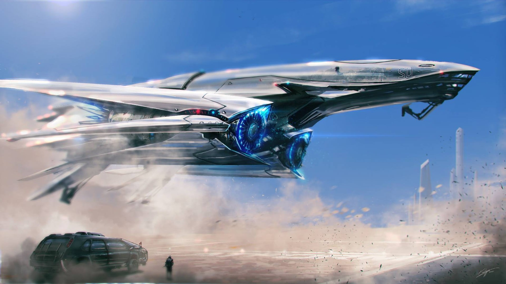 flying, cartoon, 1080P, mid-air, motor vehicle, outdoors, airplane, people, chrome, spaceship, environment, motion, travel, air vehicle, science fiction, HD Wallpaper