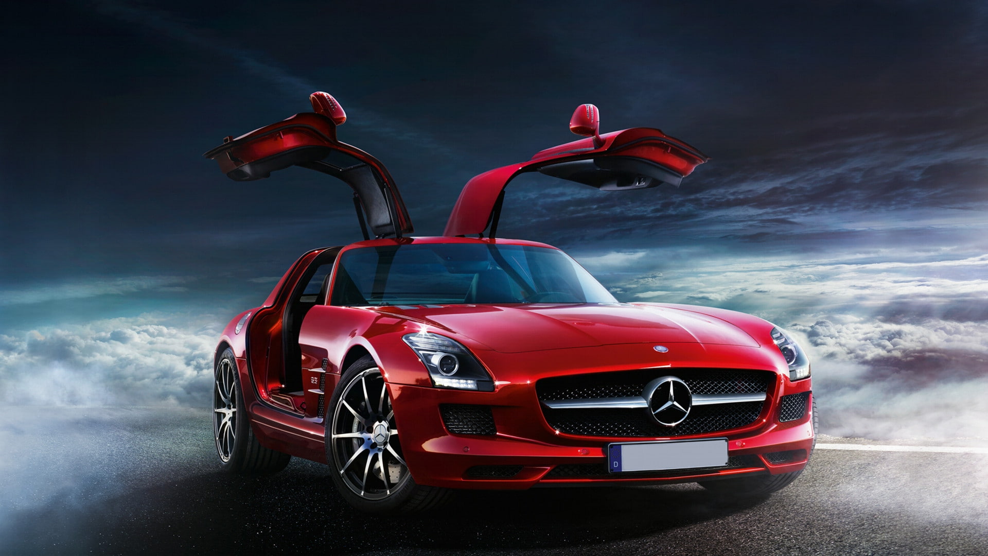 car, cars, design, Mercedes Benz, 1920x1080, colors, sky, flying, images, expensive, red, bright, 1080P, luxury, exotic, HD Wallpaper