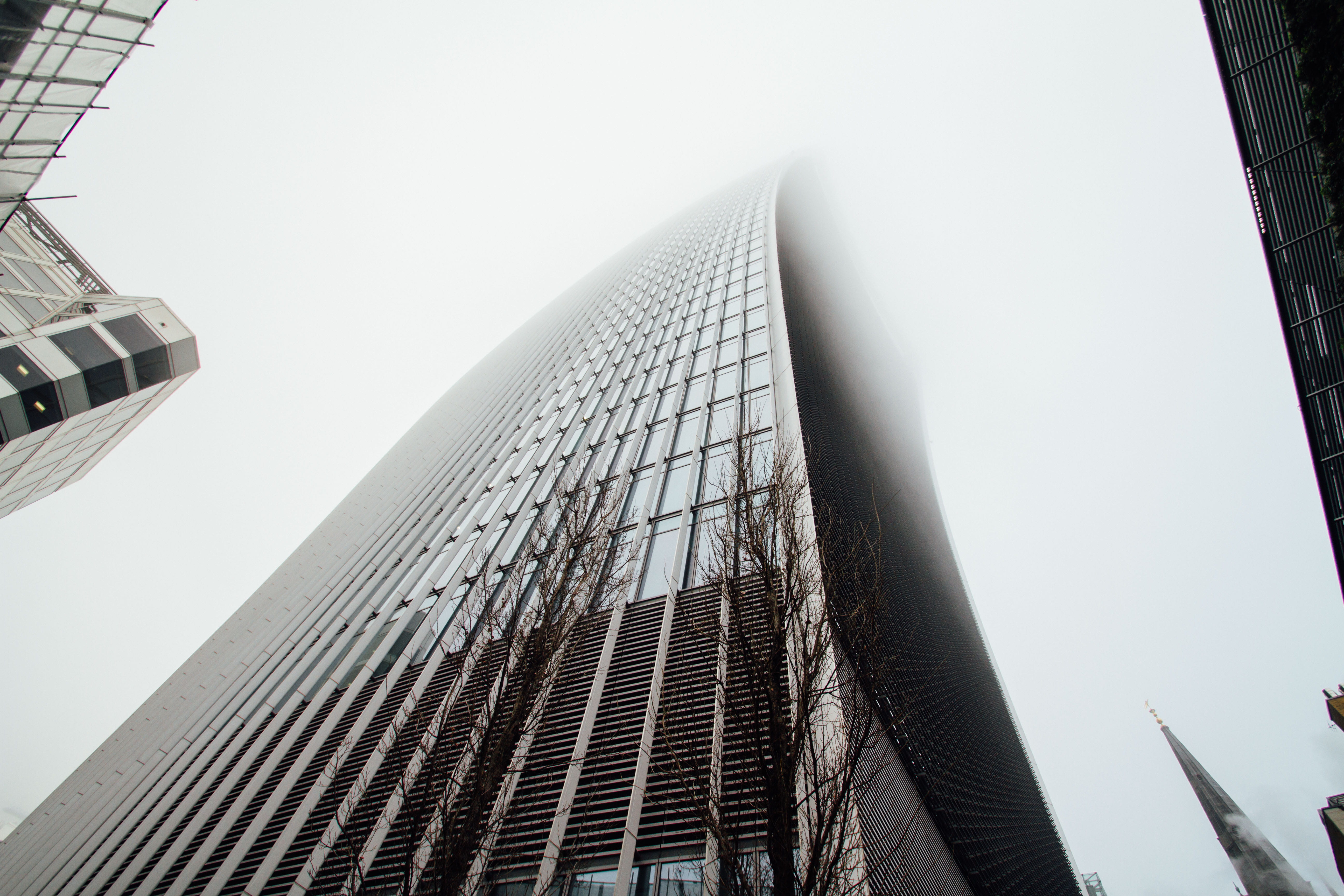 financial district, architecture, technology, street, modern, low angle shot, reflection, facade, steel, 5K, sky, building exterior, view, office building exterior, HD Wallpaper