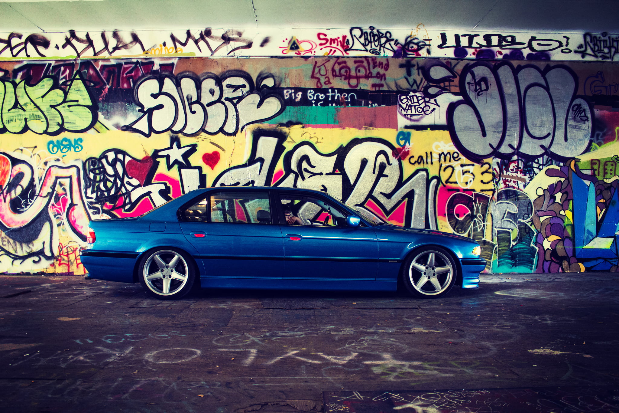 text, multi colored, bimmer, sedan, mode of transportation, creativity, car, grafiti, art and craft, tuning, graffiti, wall - building feature, transportation, HD Wallpaper