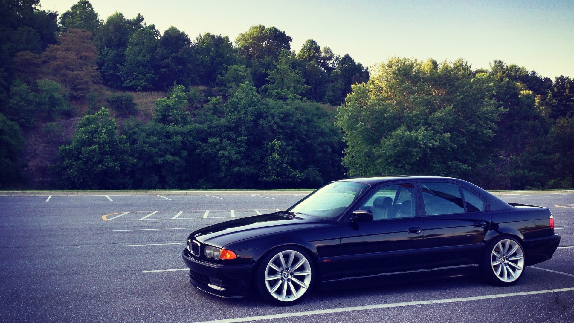 outdoors, 1080P, land vehicle, sky, mode of transportation, transportation, day, car, sign, text, bmw e38 bmw 750il, growth, street, nature, road, city, HD Wallpaper