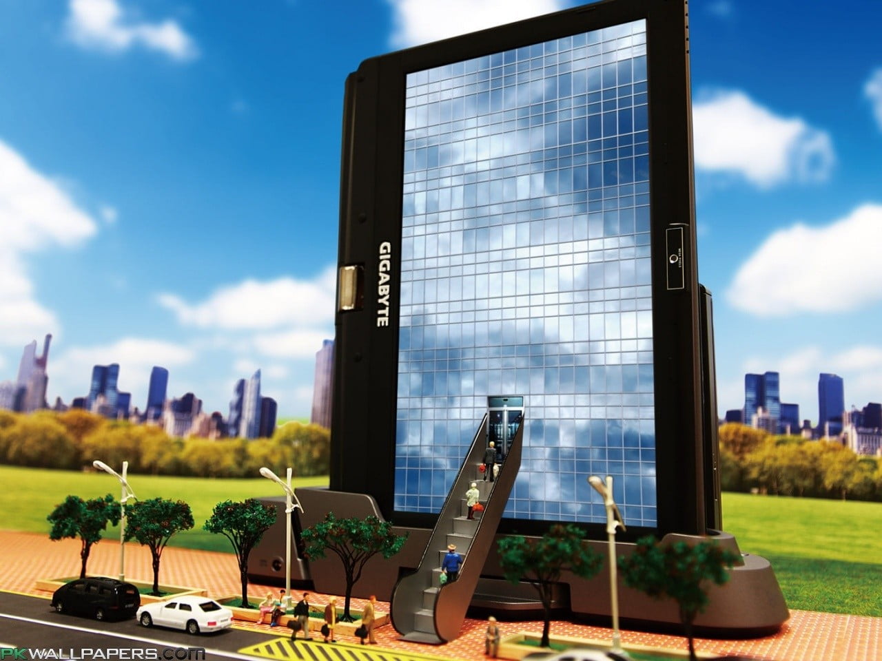 plant, mirror, growth, no people, nature, 720P, potted plant, technology, sunlight, black, building, city, built structure, skyscraper, modern, office building exterior, HD Wallpaper