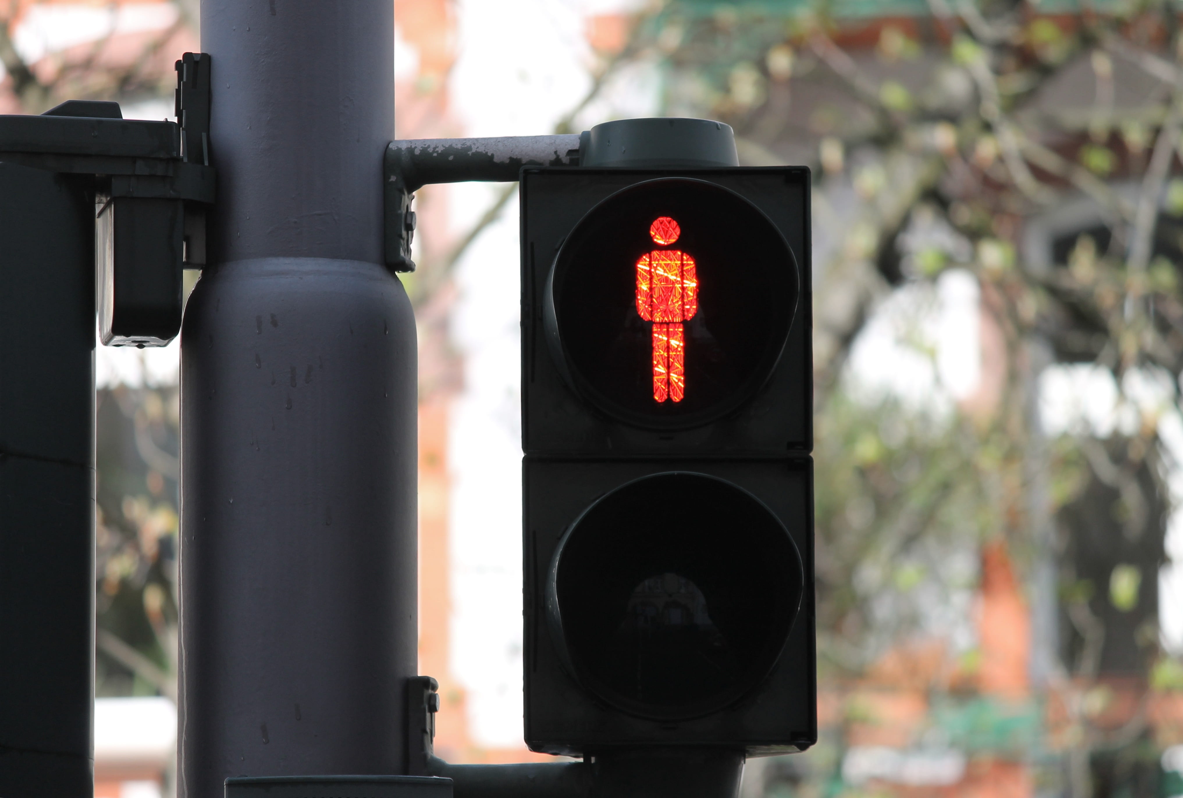 city, day, 4K, no people, stoplight, stop, red light, road sign, sign, communication, human representation, guidance, road signal, red, little green man, HD Wallpaper