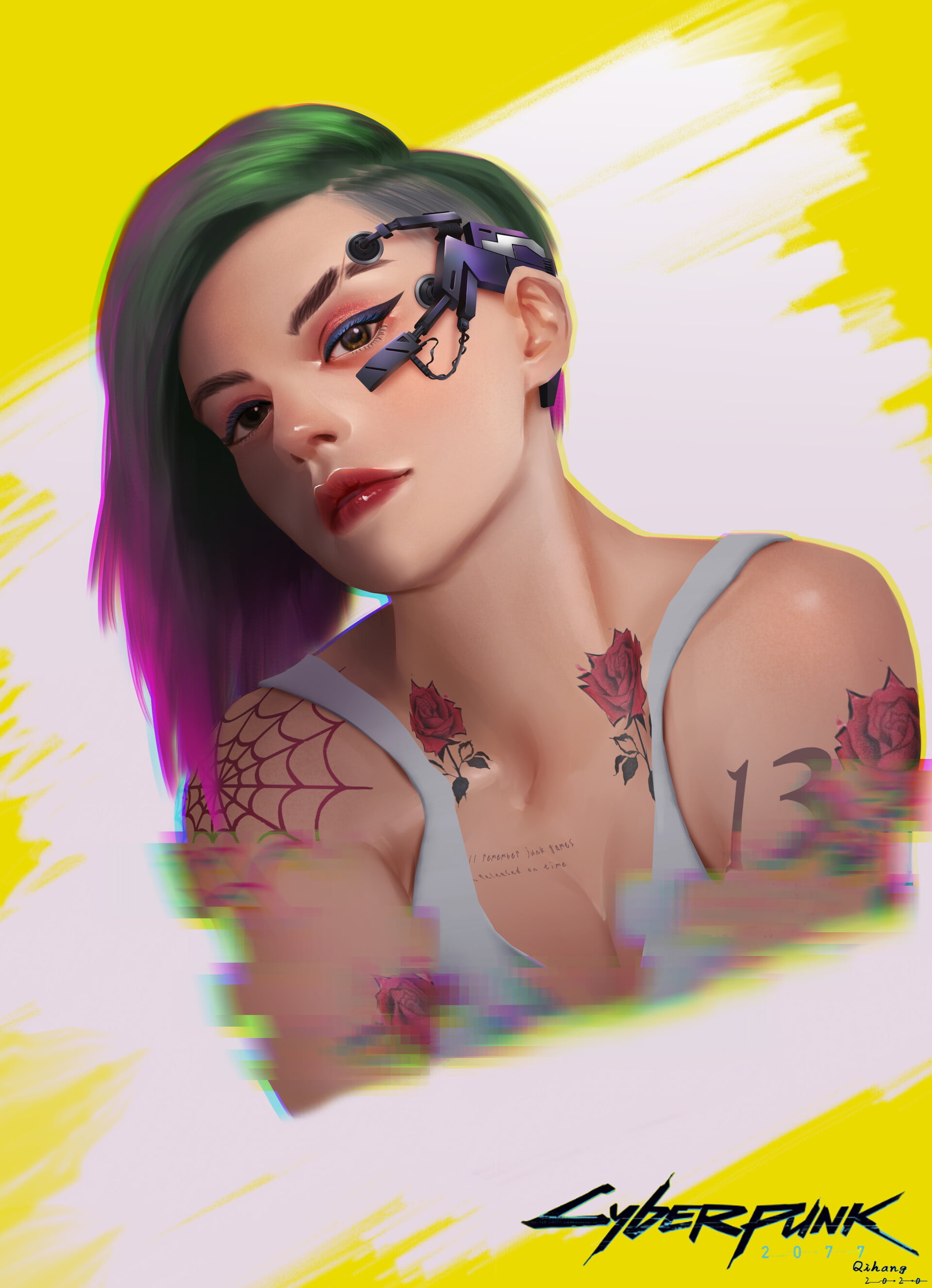 face, Judy Alvarez, tattoo, portrait display, cyberpunk, looking at viewer, video game girls, 2K, fan art, digital art, drawing, undercut (hairstyle), Phone HD Wallpaper