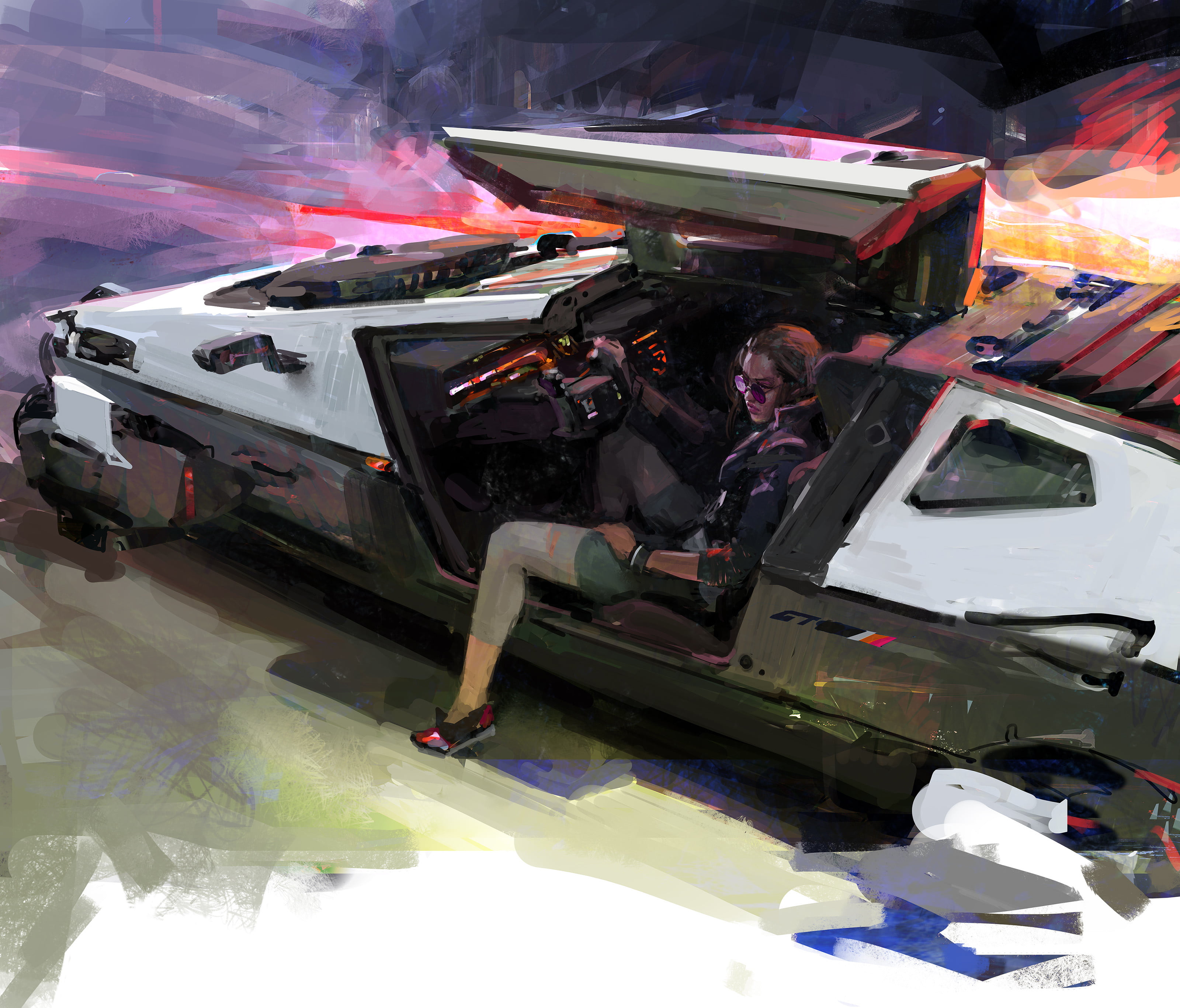 women, Cyberpunk 2077, video games, young woman, John Wallin Liberto, sitting, futuristic, fan art, video game girls, digital art, artwork, digital painting, HD Wallpaper