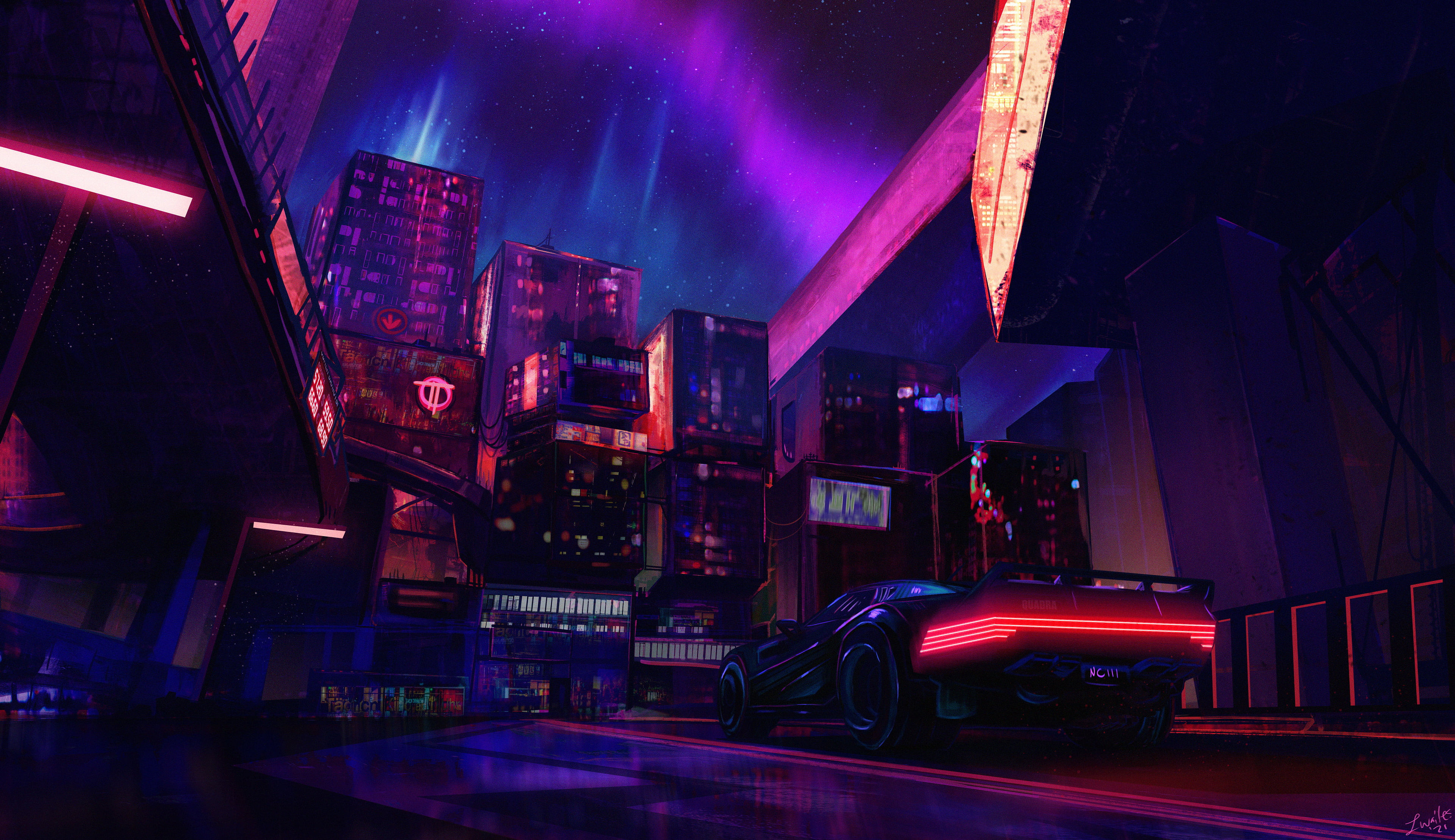 video games, ArtStation, video game art, digital painting, city, cyberpunk, fan art, 4K, Cyberpunk 2077, artwork, Lindsey Wailes, bridge, digital art, HD Wallpaper