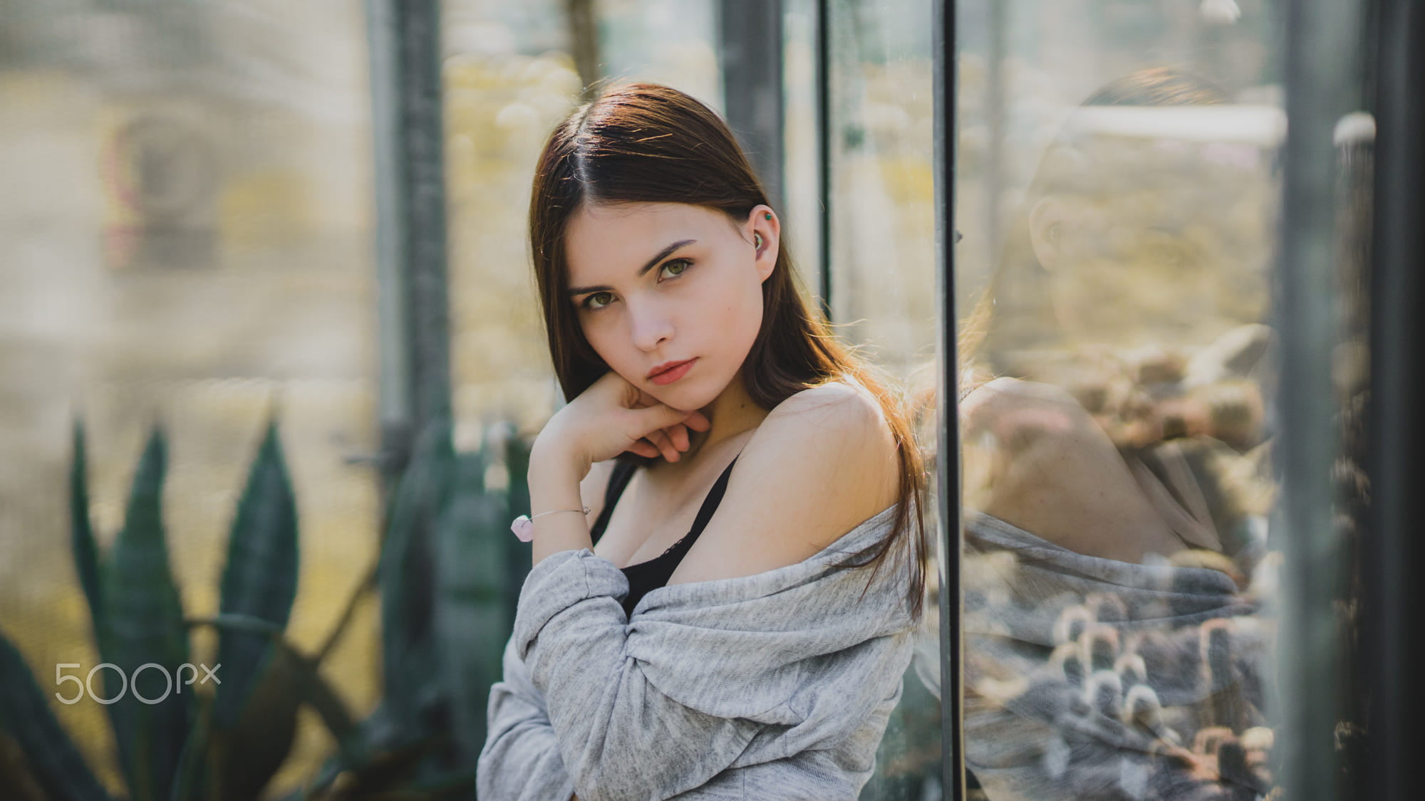 bokeh, brunette, transparent, young adult, looking, outdoors, cleavage, beautiful woman, pale, women outdoors, fashion, sleeved, 1080P, black tops, long, HD Wallpaper