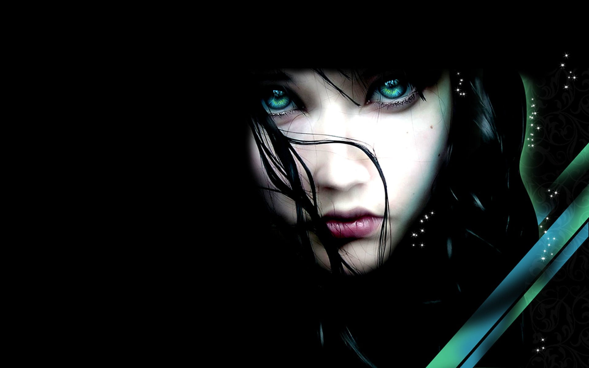 young adult, human face, black background, pale, brunette, 1080P, green eyes, indoors, teenager, portrait, digital art, glasses, close-up, beautiful woman, HD Wallpaper