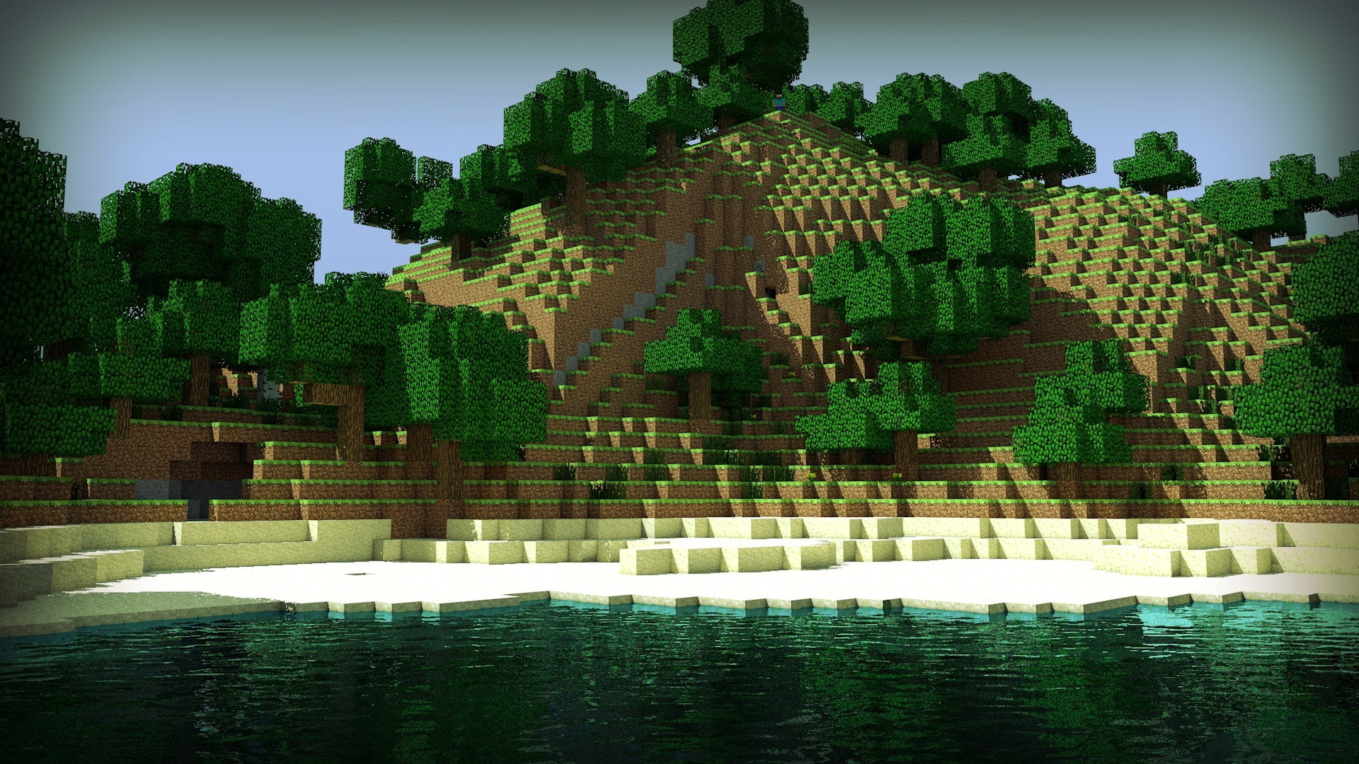 x, skyscapes, 1080P, water, minecraft, herobrin, hd, mountains, art, nature, HD Wallpaper