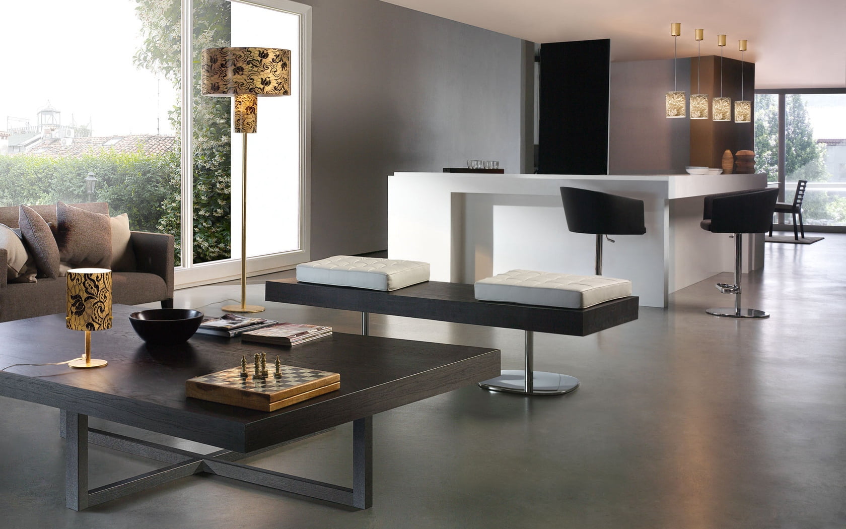 furniture, chair, wall - Building Feature, table, indoors, residential District, modern, electric Lamp, mansion, architecture, design, apartment, day, home Interior, HD Wallpaper