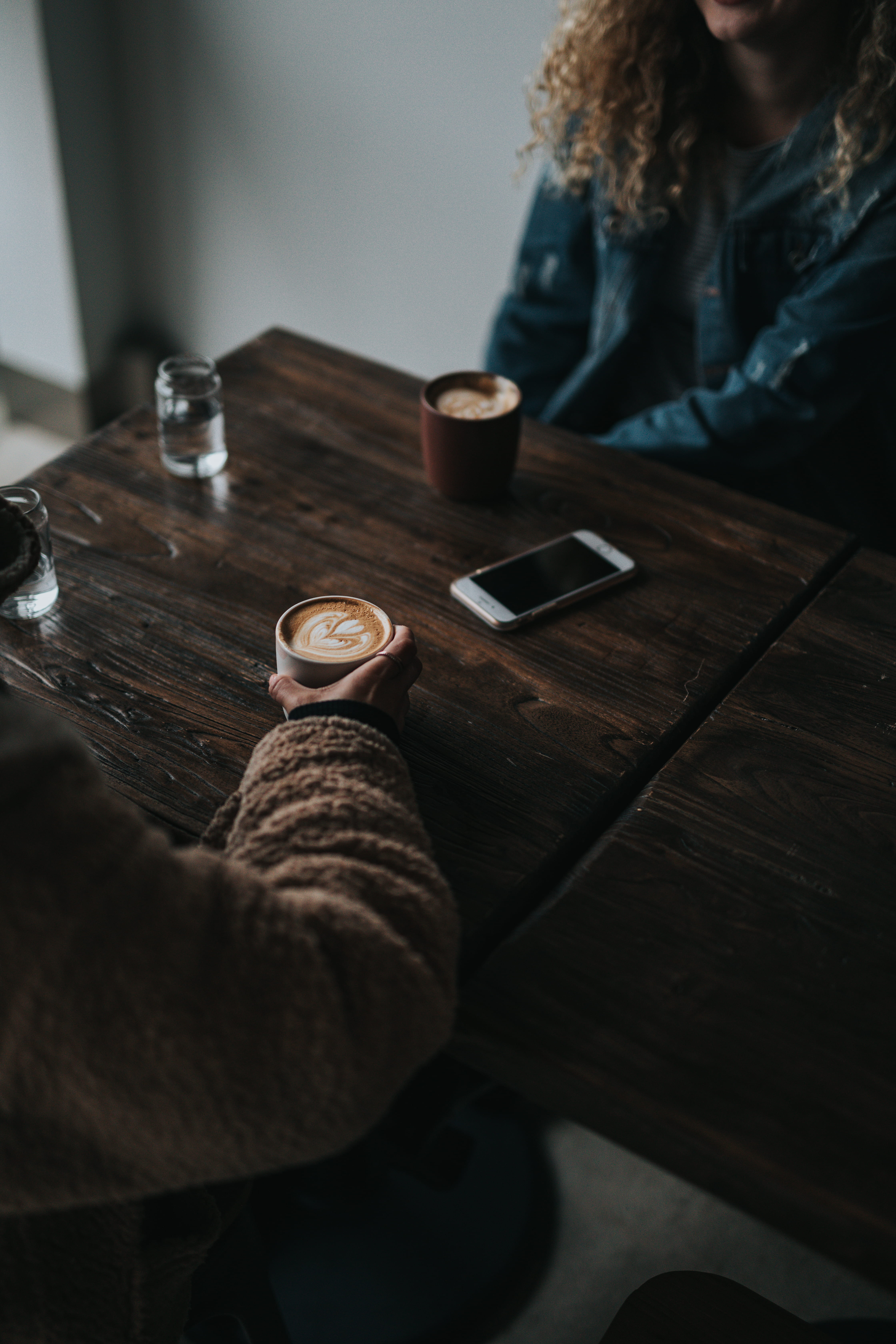 communication, mobile phone, 5K, cup, smart phone, moody, lifestyles, technology, sweater, coffee, morning routine, person, people, coffee addict, point five espresso bar, Phone HD Wallpaper