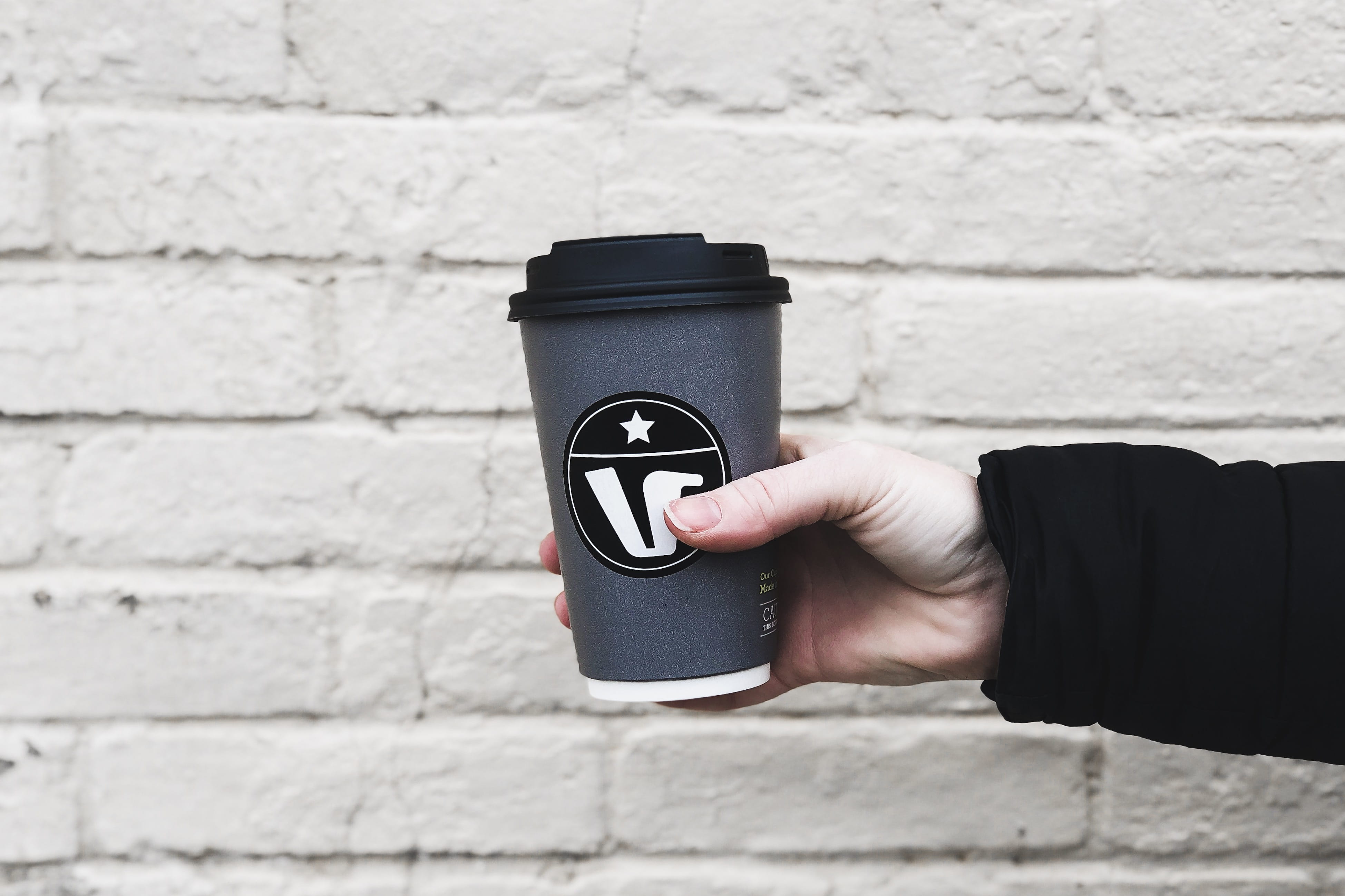 coffee cup, shaker, logo, wall, technology, close-up, wall - building feature, machine, trademark, body part, finger, cup, concrete, lifestyles, digital camera, HD Wallpaper