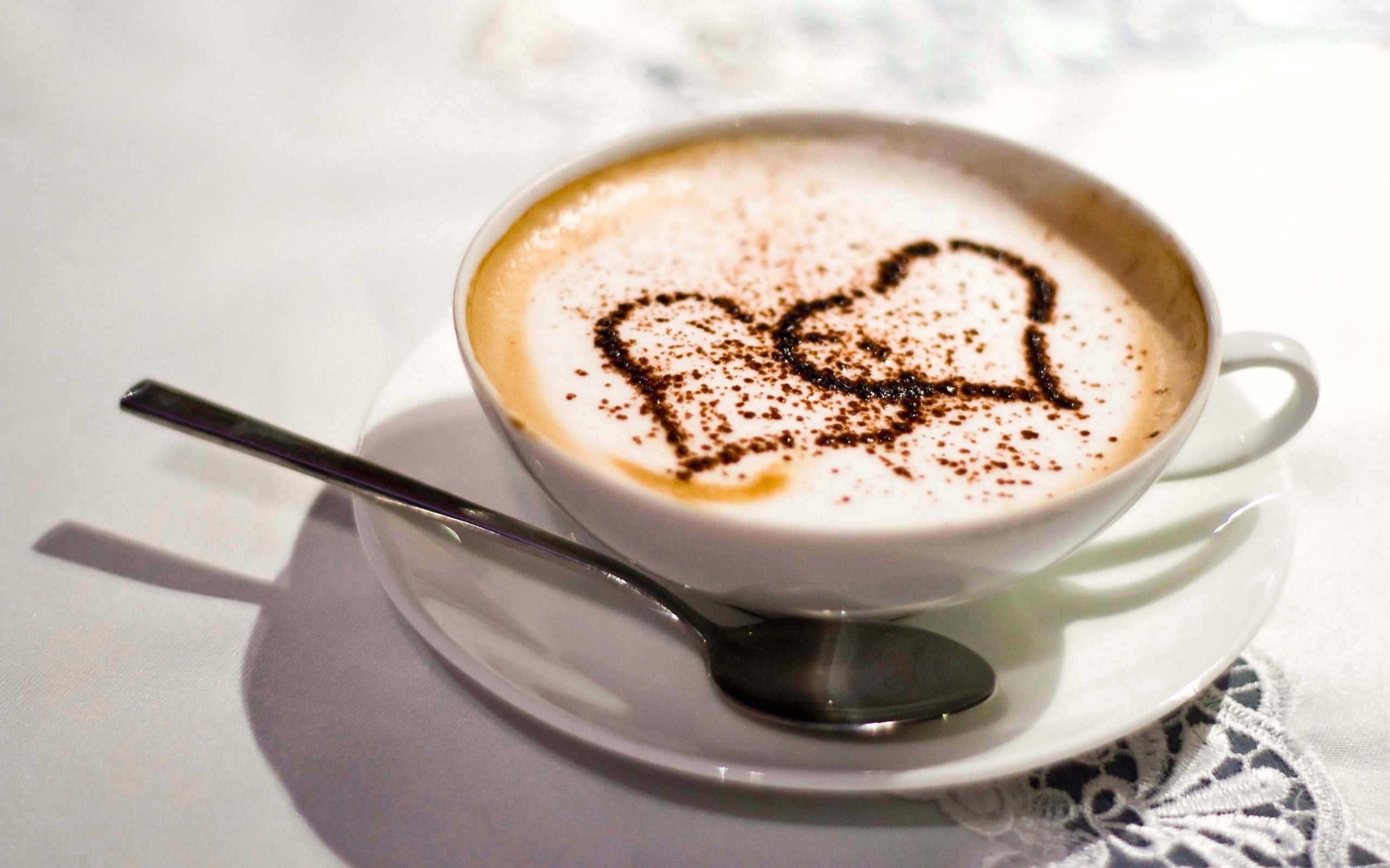 2K, eating utensil, froth art, breakfast, refreshment, teaspoon, spoon, frothy drink, coffee - drink, mug, drink, hot drink, coffee, cappuccino, positive emotion, HD Wallpaper