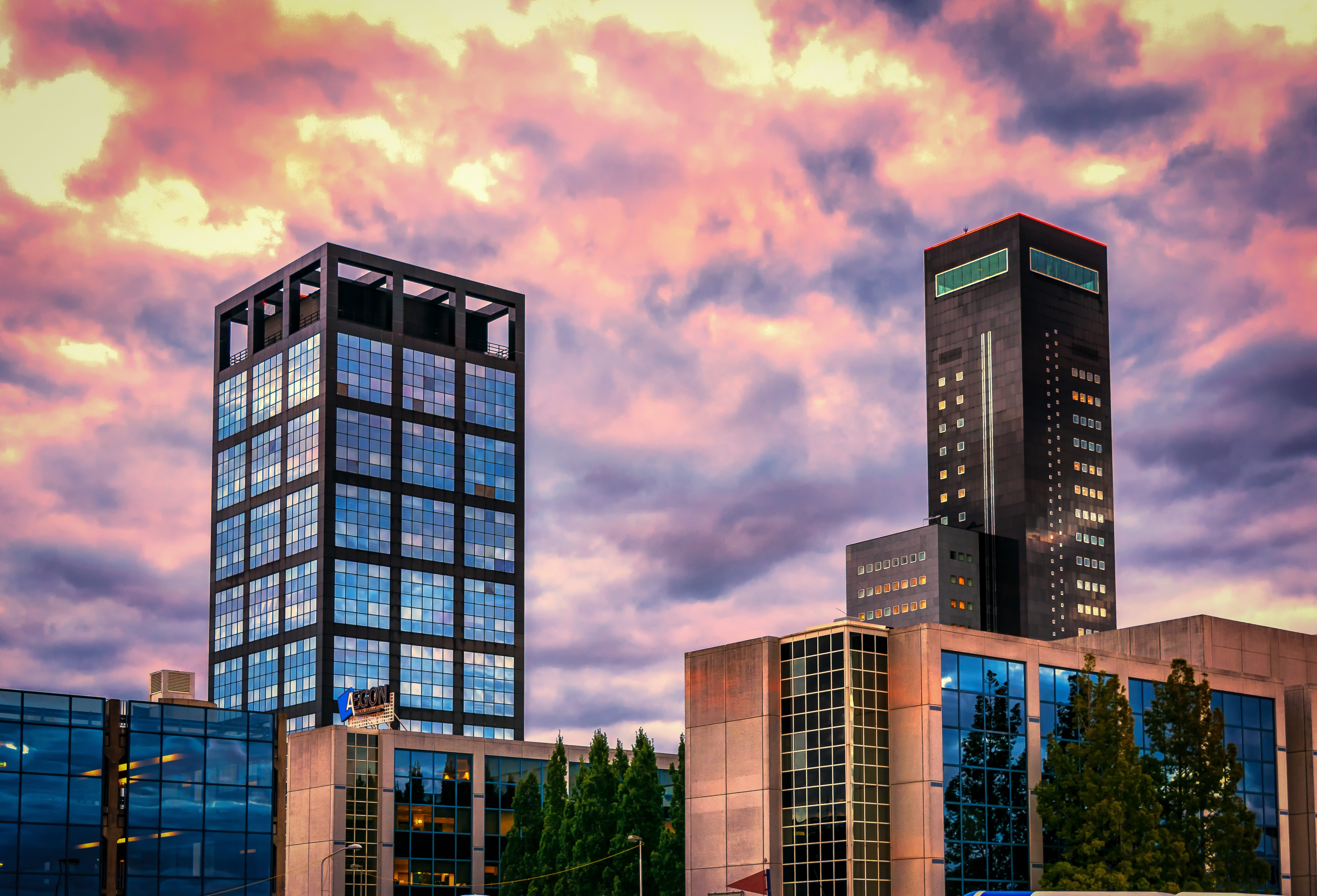business, financial district, cityscape, apartment, sunrise, office, golden, skyscraper, high, hour, office building exterior, holland, leeuwarden, no people, HD Wallpaper
