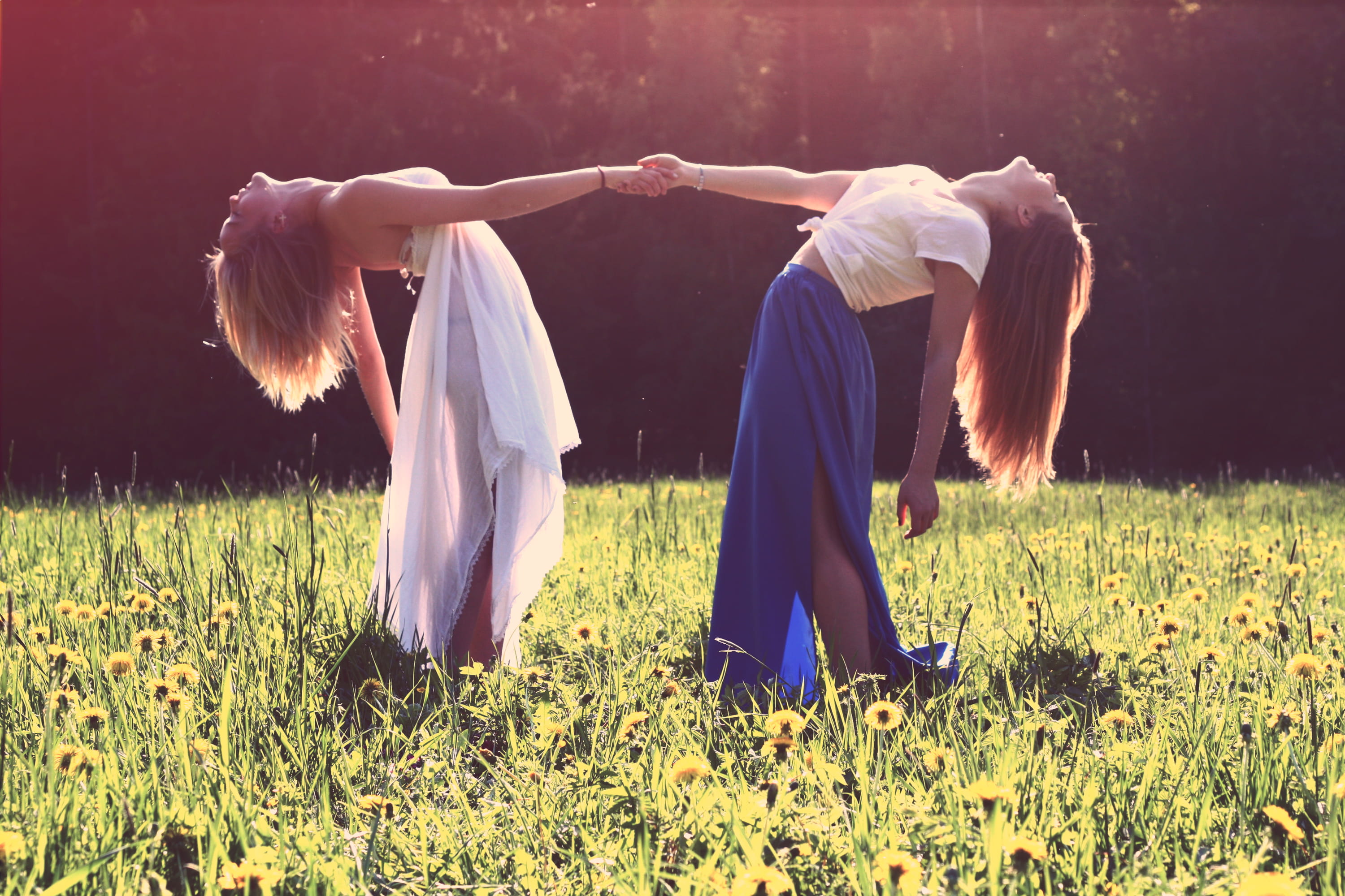 bending, caucasian Ethnicity, togetherness, females, women, 2K, adult, human arm, dancing, young Adult, happiness, meadow, lifestyles, standing, real people, HD Wallpaper