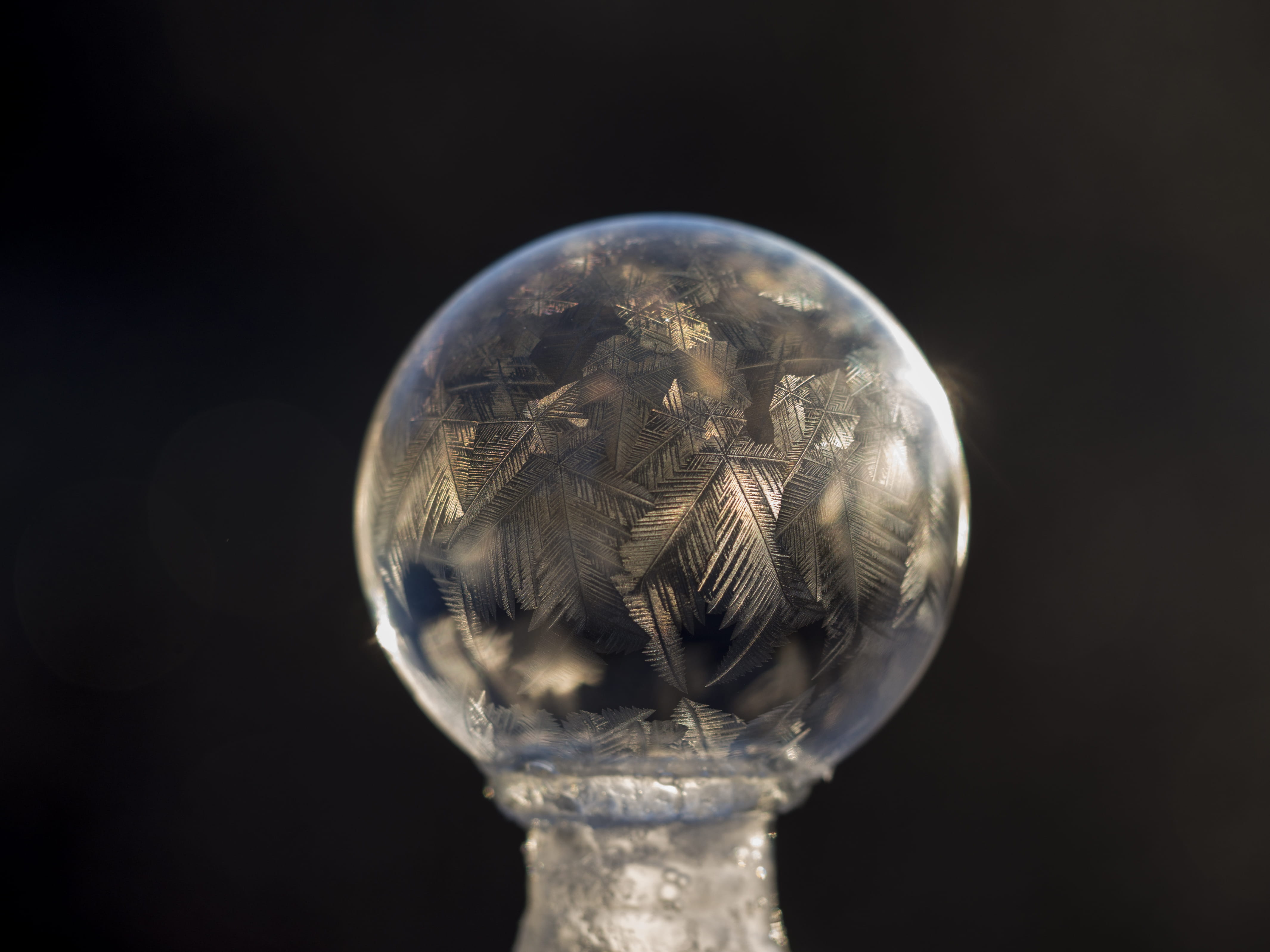 inside, glass - Material, 4K, geometric shape, frozen bubble, circle, globe, pattern, ball, no people, colored background, shape, feather, indoors, closeup, HD Wallpaper