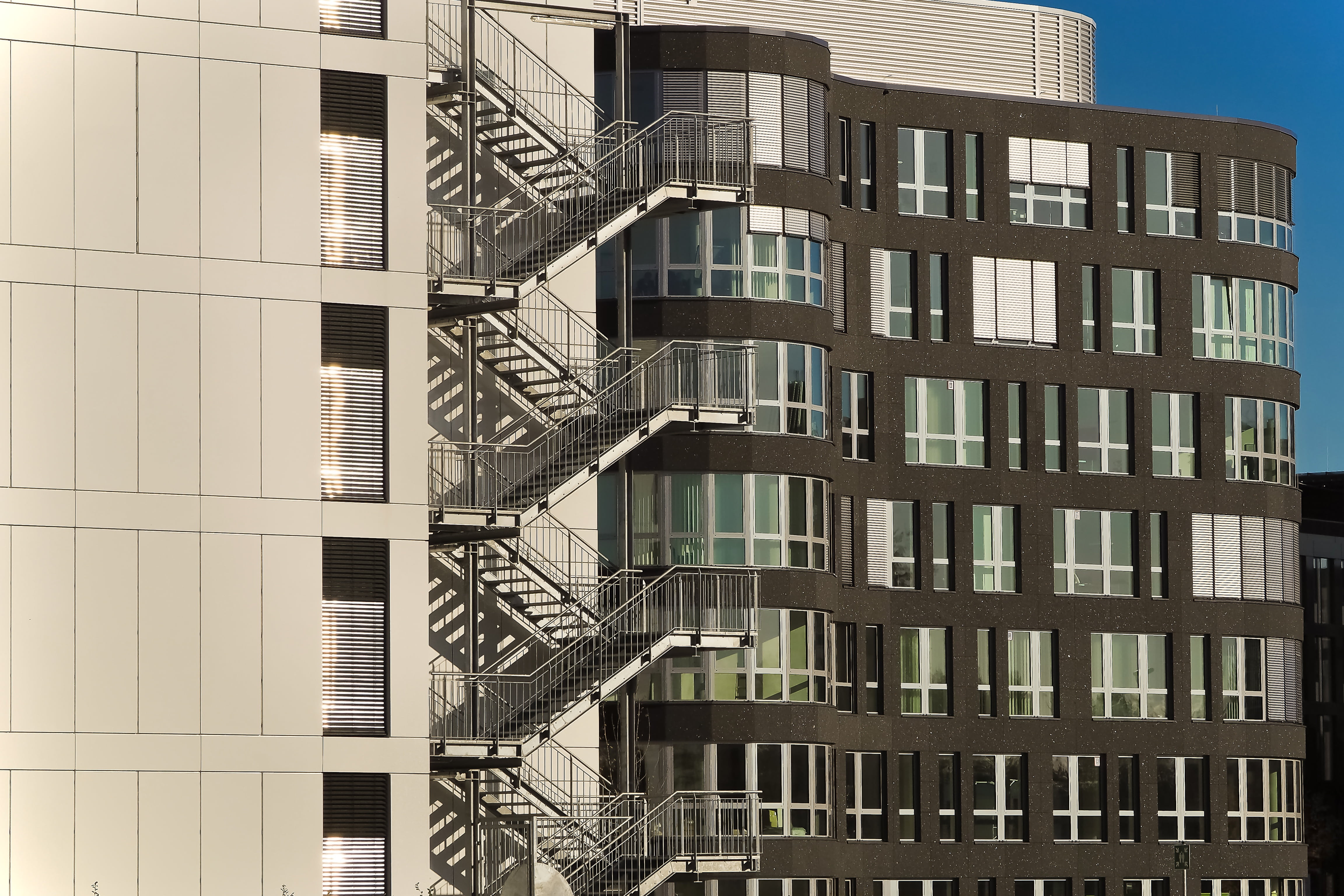 window, shadow, railing, emergency exit, full frame, office building exterior, hispanic, construction, house facade, staircase, residential district, facade, HD Wallpaper