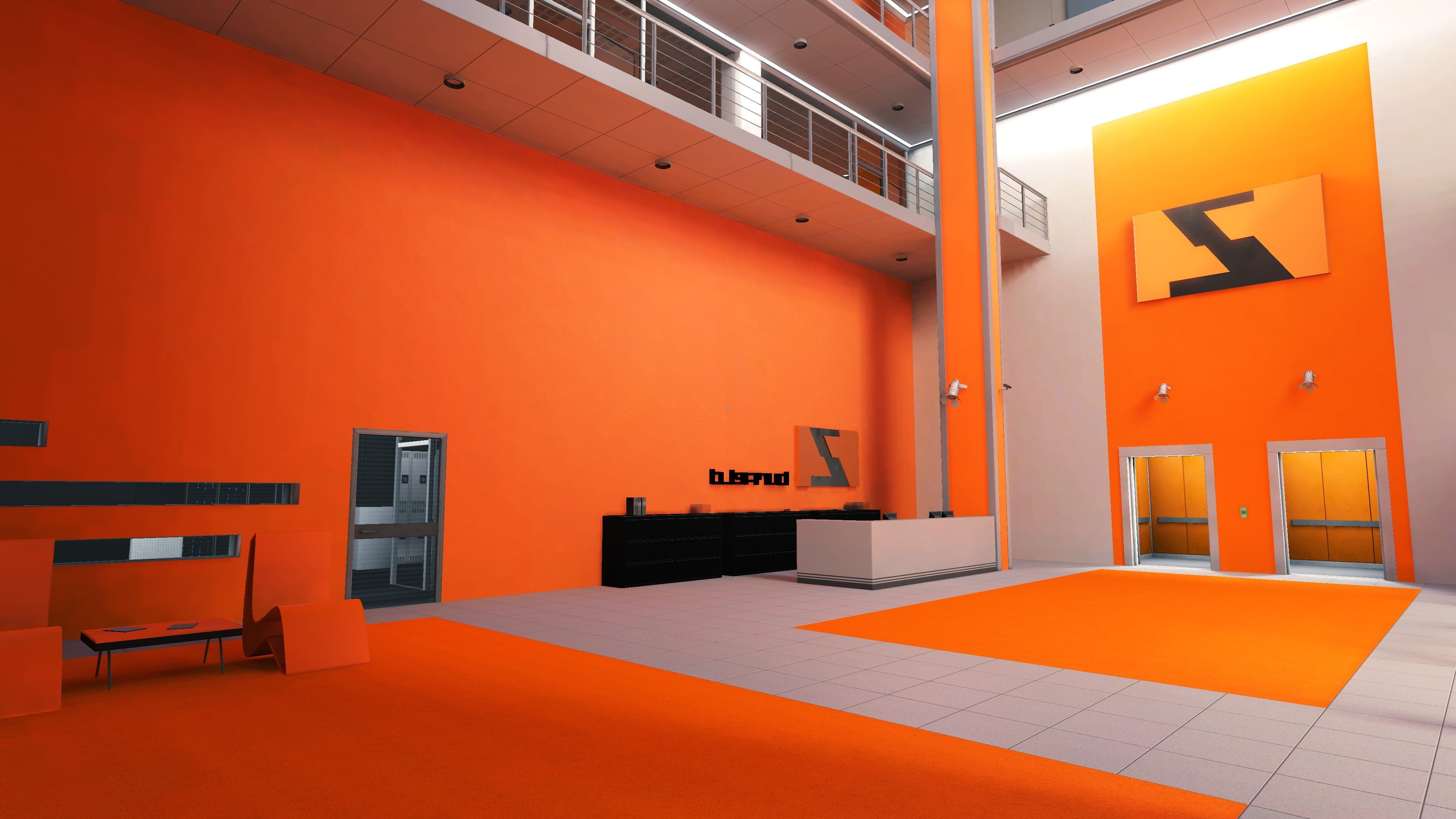 lighting equipment, video games, no people, arrow symbol, domestic room, sparse, communication, Mirrors Edge, wall - building feature, empty, red, guidance, HD Wallpaper