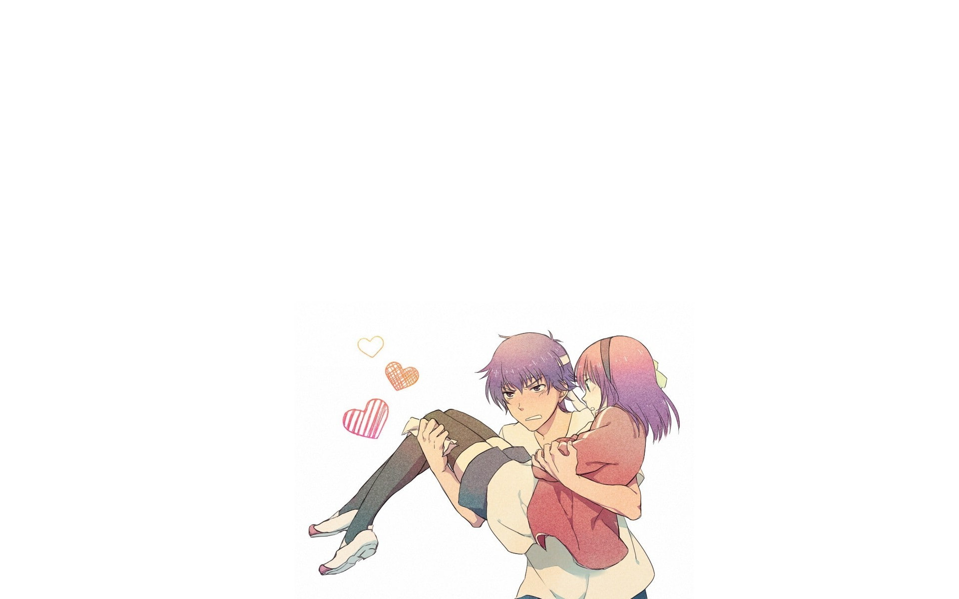 anime girls, 1080P, heart, anime boys, simple background, Angel Beats!, anime, HD Wallpaper