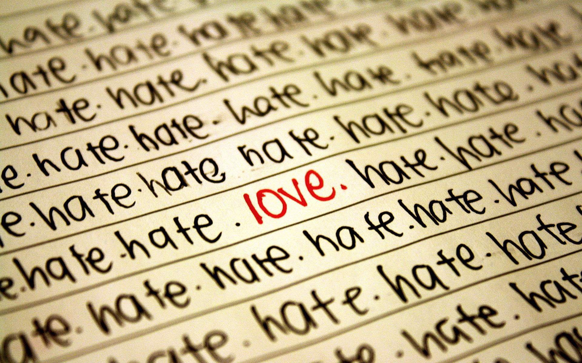 coloring, selective, 1080P, text, typography, focus, hate, love, HD Wallpaper