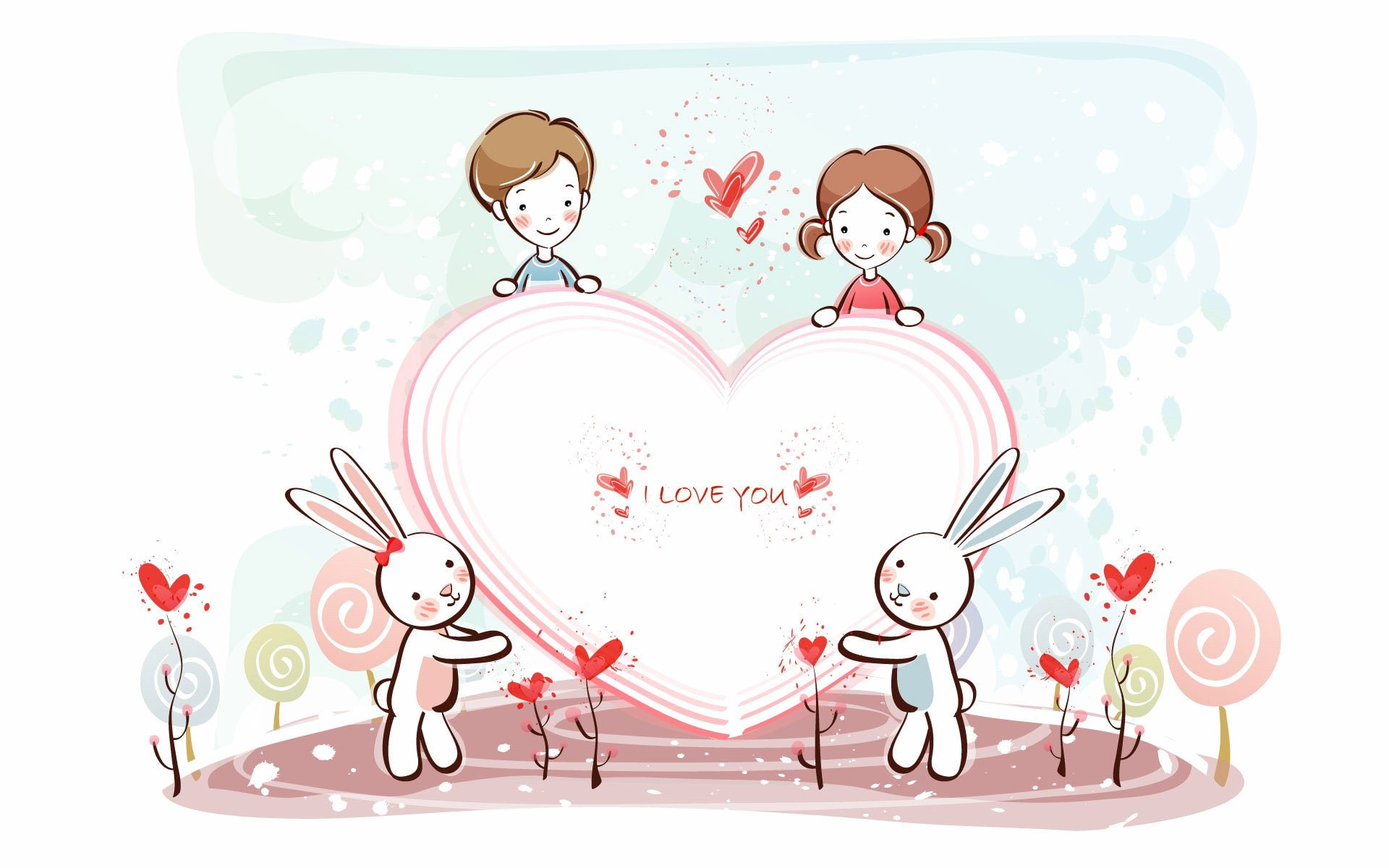 rabbits, cute love, boy and girl, boy, girl, love, cute, heart, 1080P, HD Wallpaper