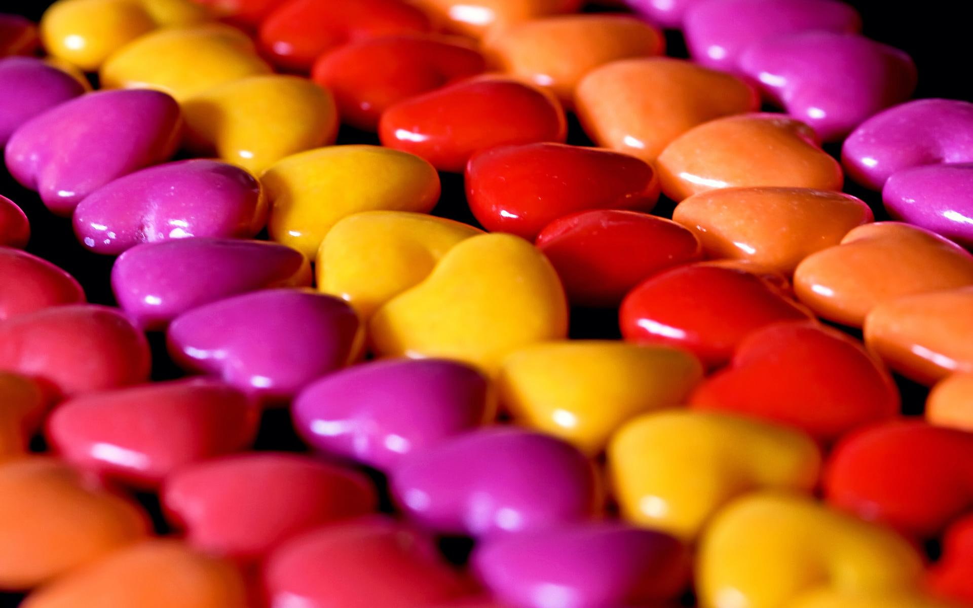 candies, candy, 1080P, tiny, hearts, yummy, lot, shape, heart, colorful, HD Wallpaper