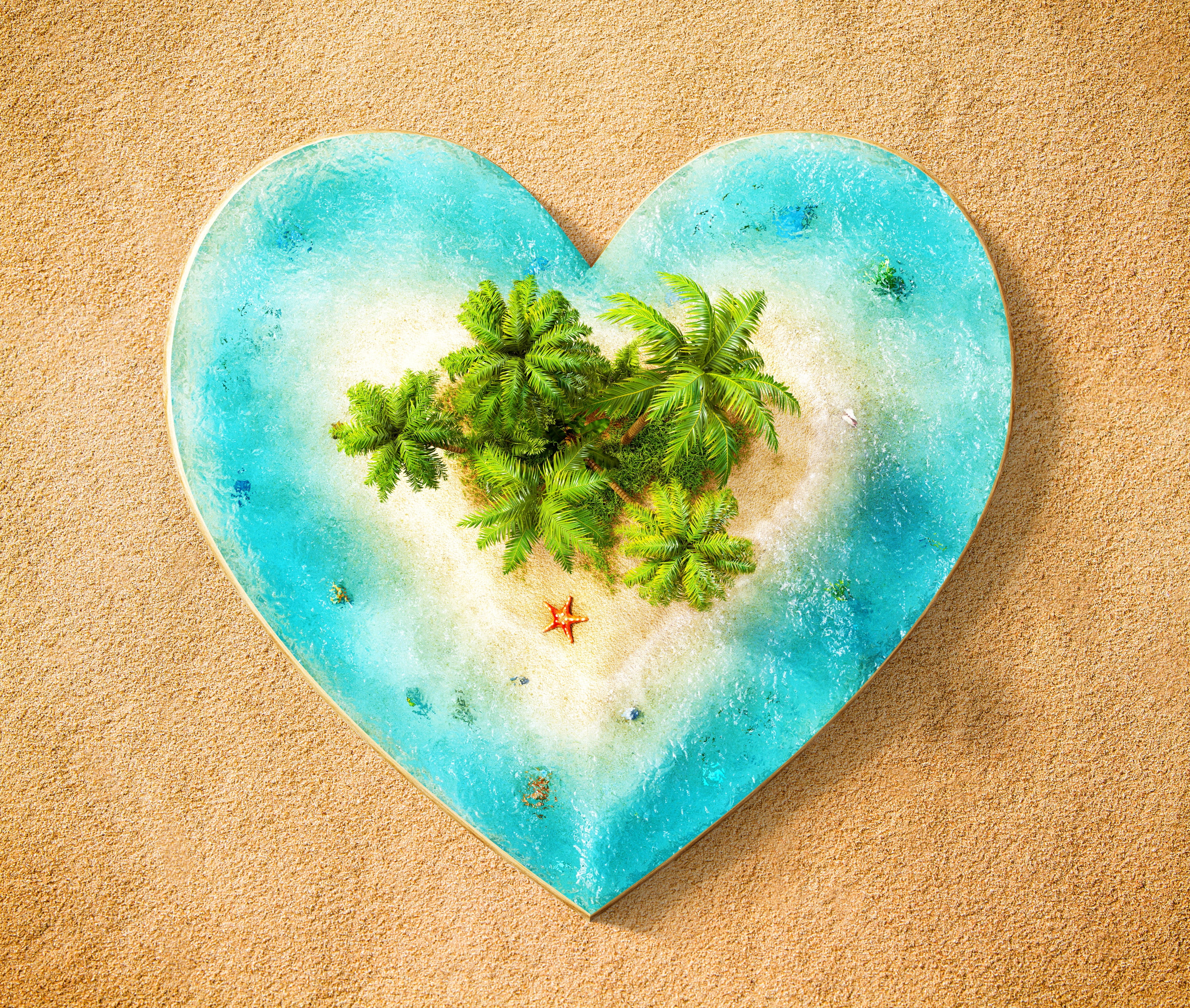 green color, food, no people, sand, close-up, fruit, 2K, colored background, heart, high angle view, blue, nature, food and drink, table, healthy eating, HD Wallpaper
