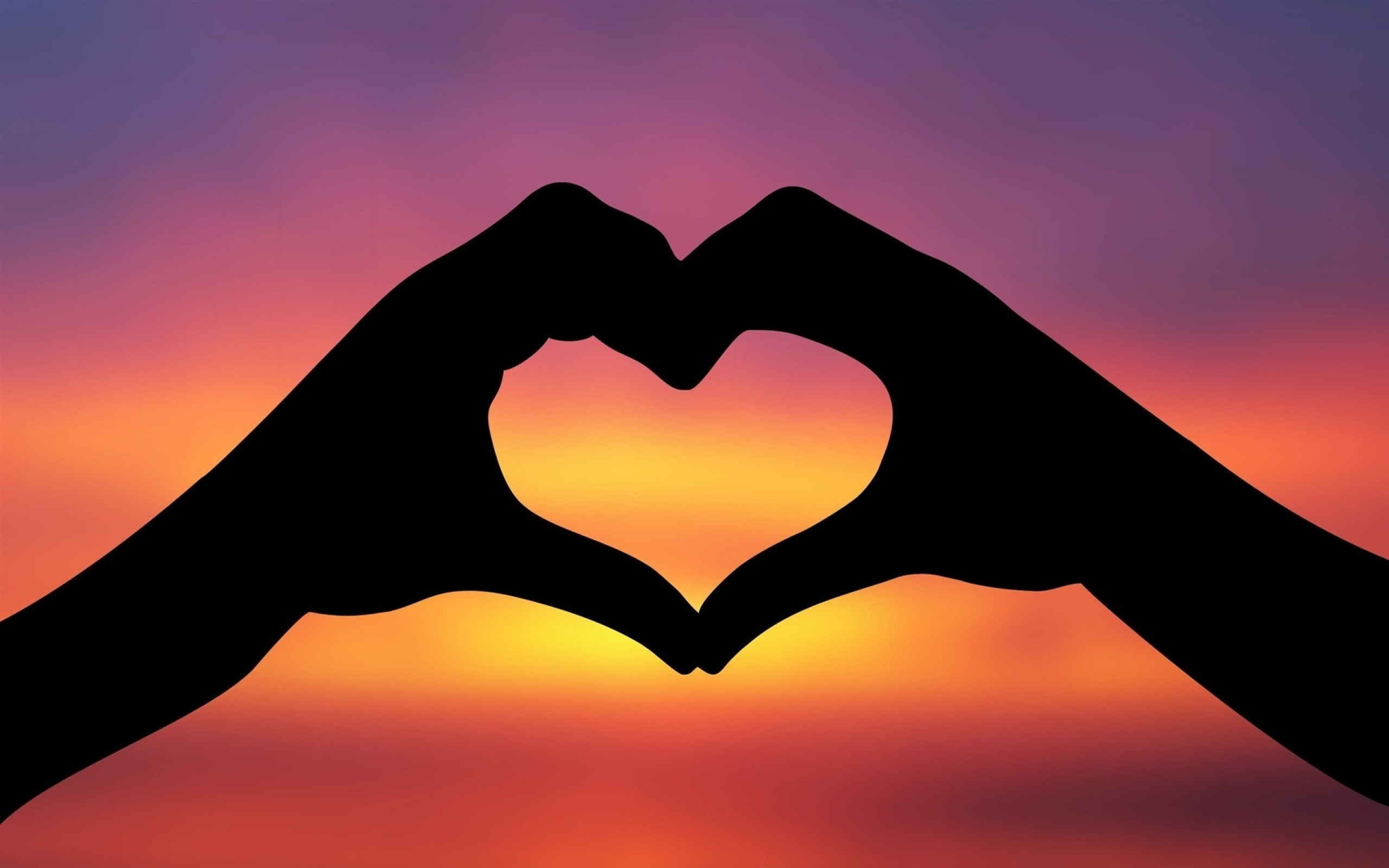 sunlight, heart, silhouette, hands, 2K, HD Wallpaper