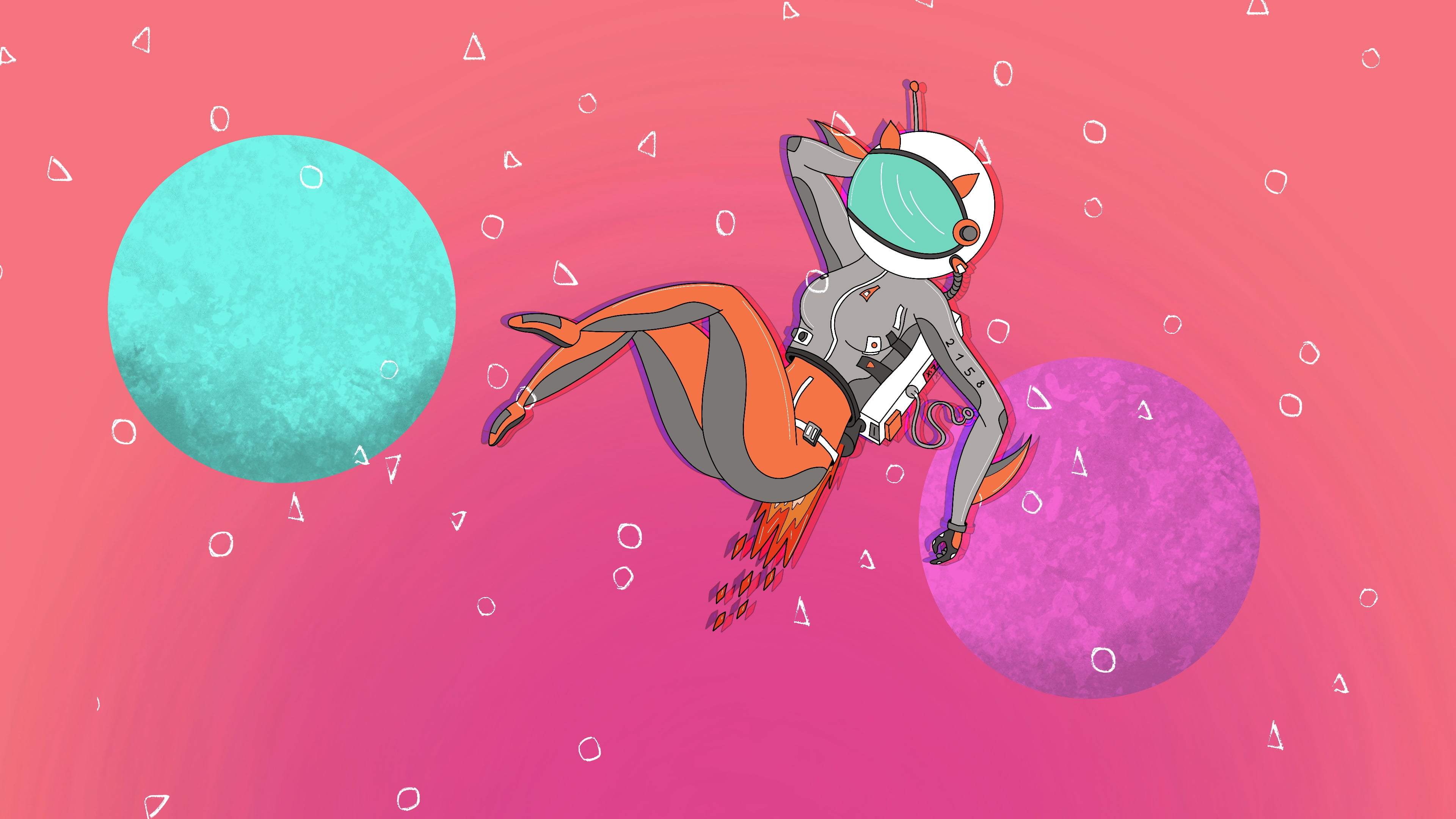 women, jetpack, planet, astronaut, space, 4K, simple, line art, HD Wallpaper