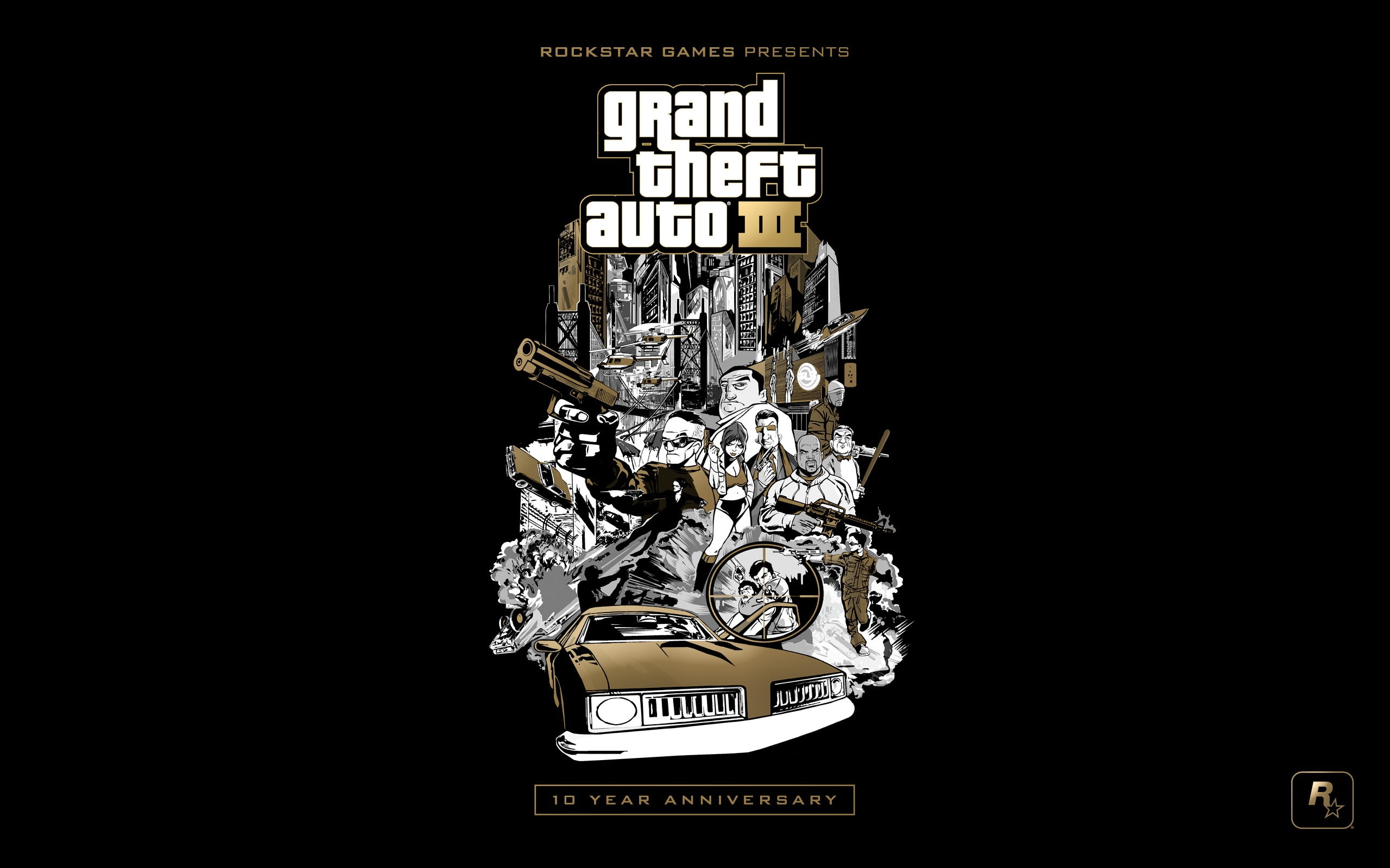 theft, 10th, grand, games, background, video, 2K, gold, iii, rockstar, euro, auto, black, anniversary, HD Wallpaper