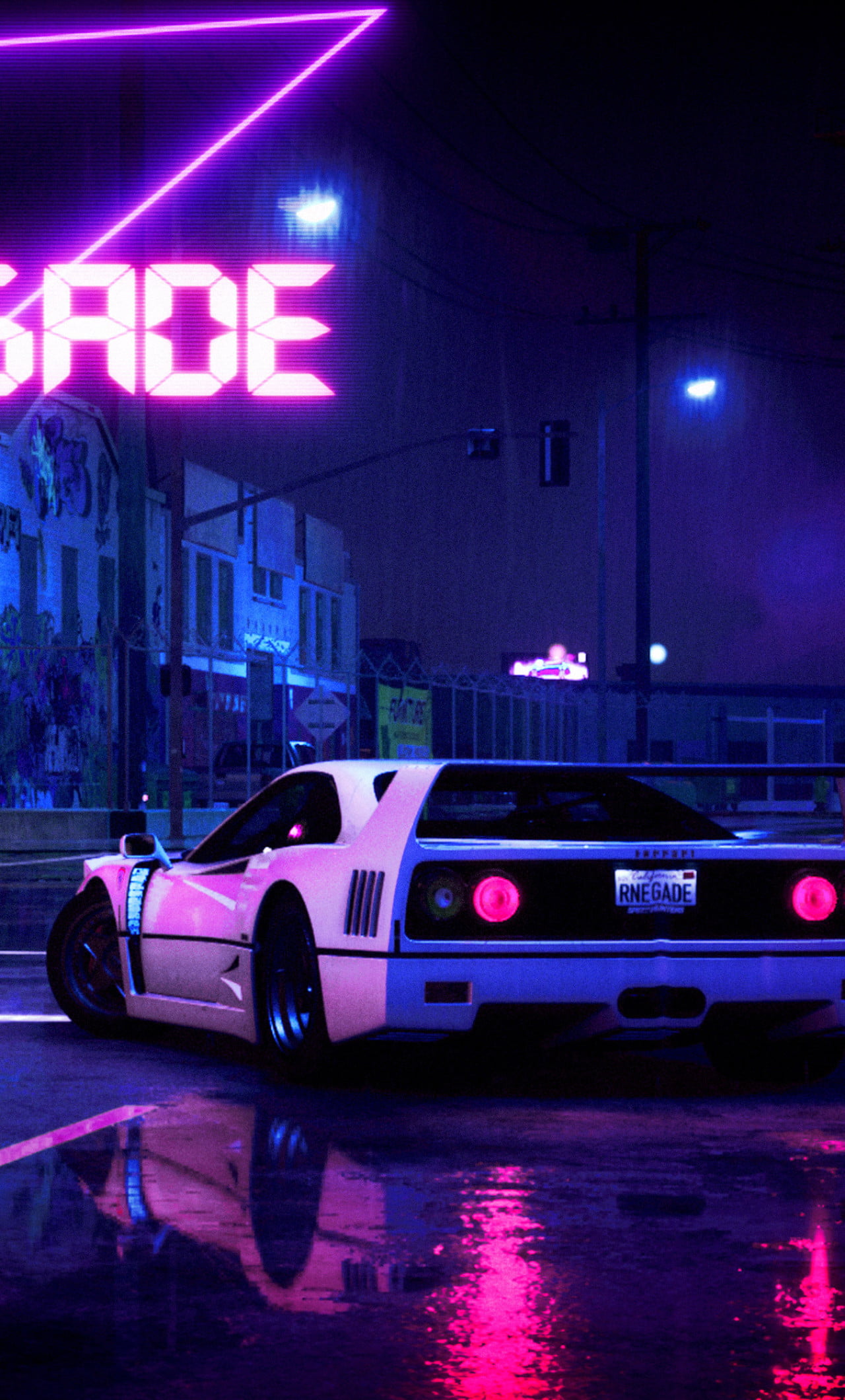 synthwave, vaporwave, Retrowave, Ferrari F-40, 1080P, Phone HD Wallpaper
