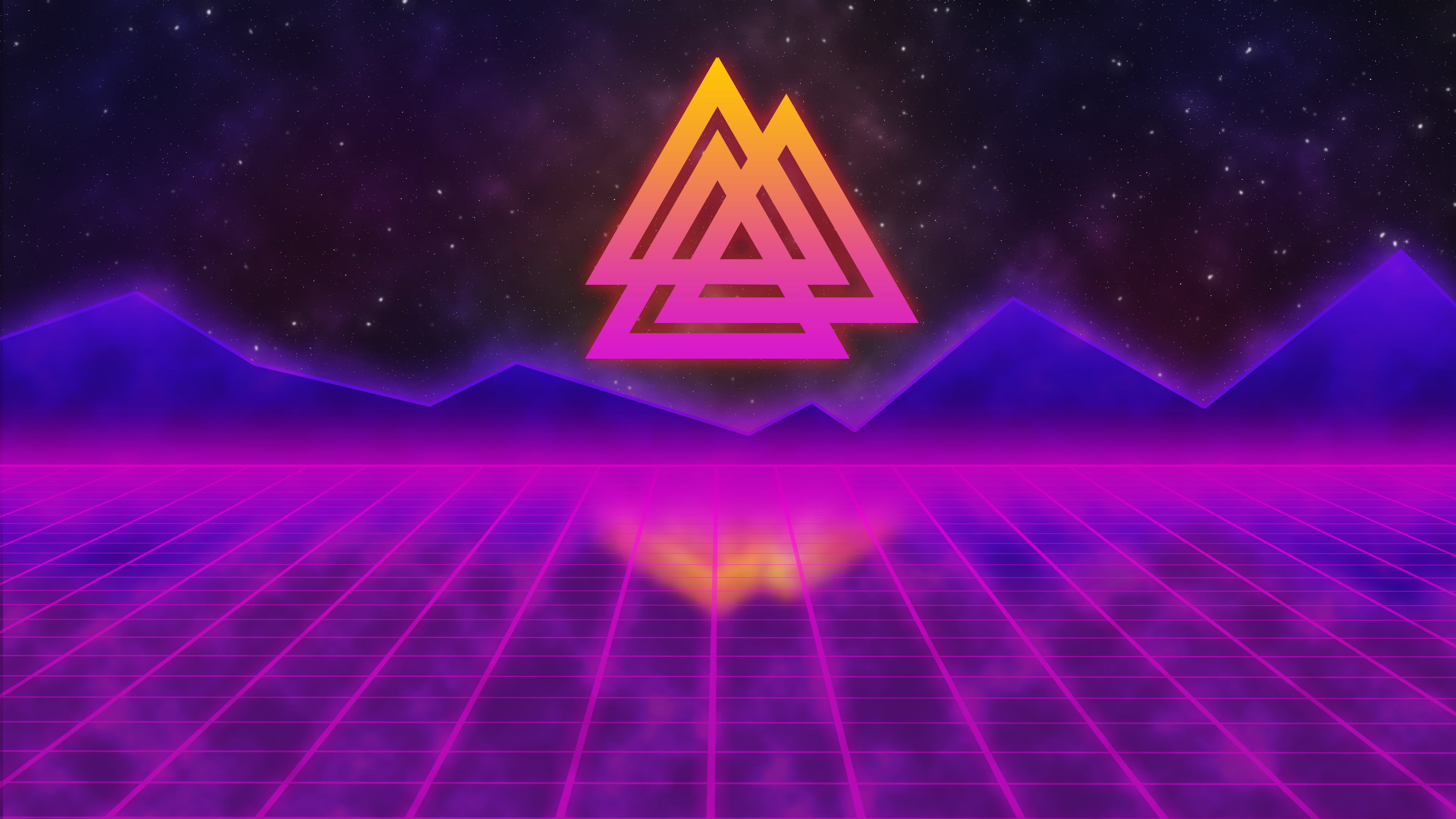 synthwave, Retrowave, Ferrari F-40, Ford Mustang, vaporwave, 4K, HD Wallpaper