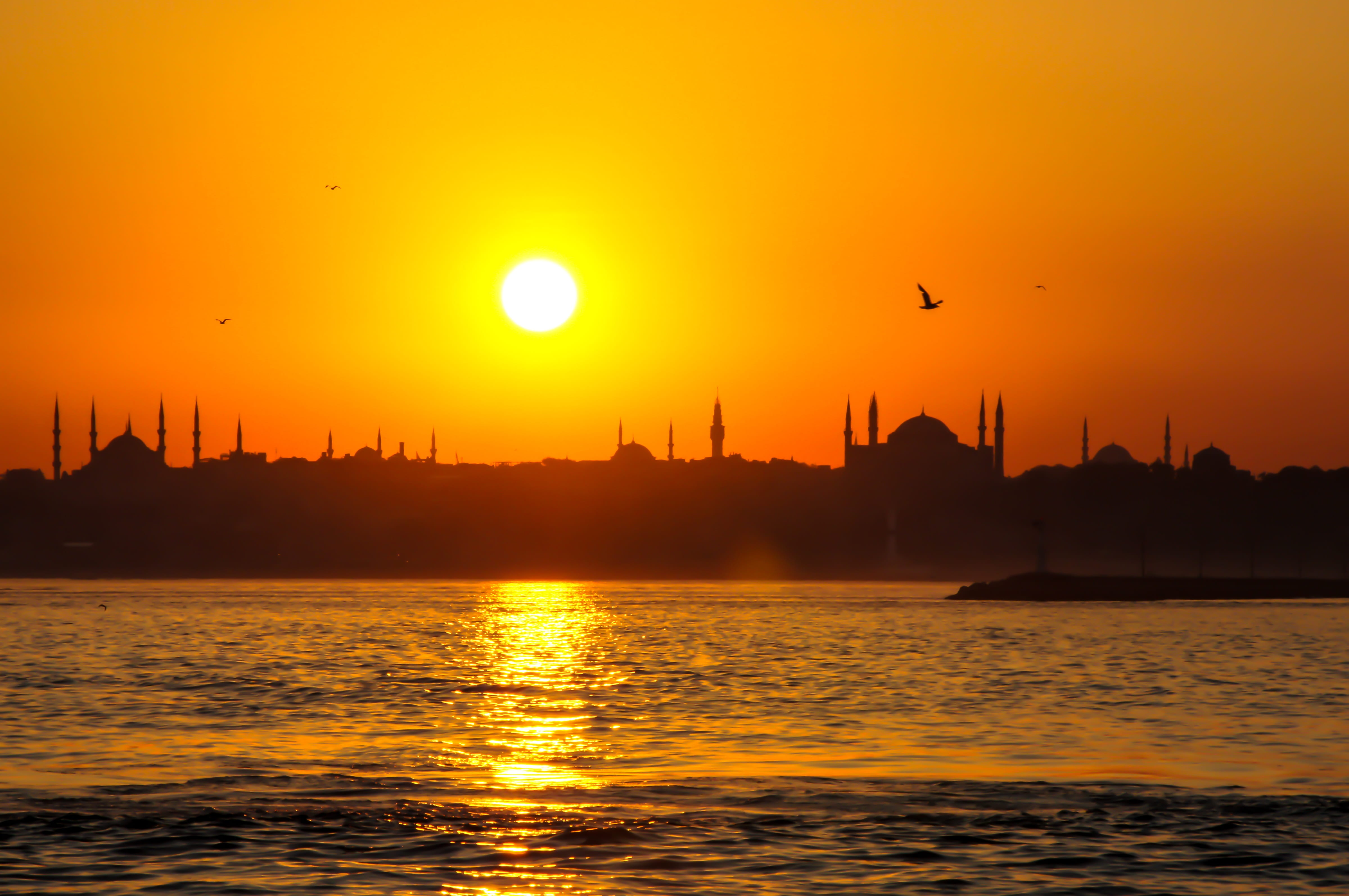 architecture, building exterior, asia, no people, sun, sky, mosques, built structure, animal, river, bird, europe, minaret, tourism, sunlight, nature, silhouette, HD Wallpaper