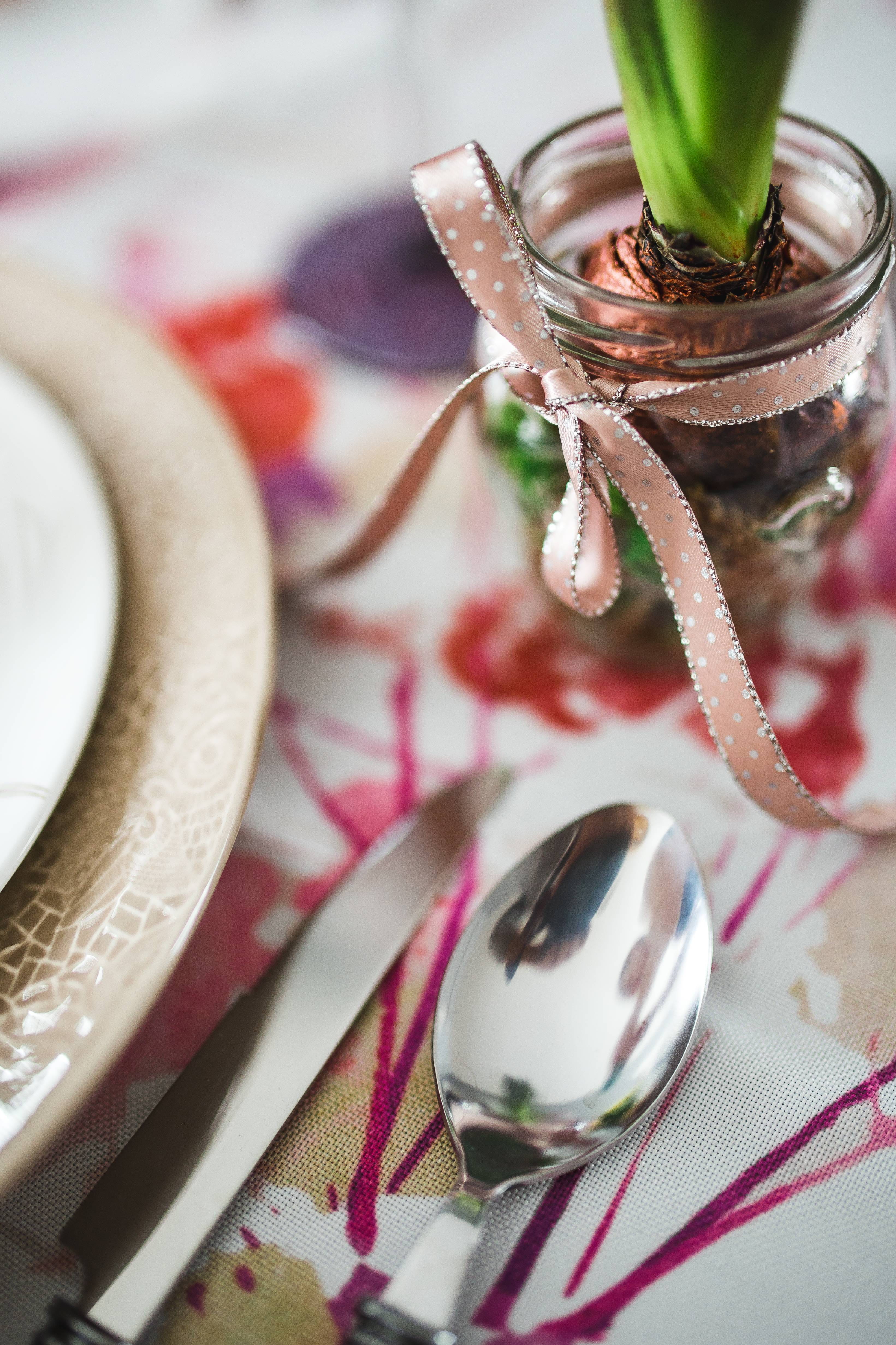 high angle view, eggs, silverware, christmas, catkins, food and drink, decoration, dinner, spoon, focus on foreground, decorations, textile, holidays, 4K, Phone HD Wallpaper