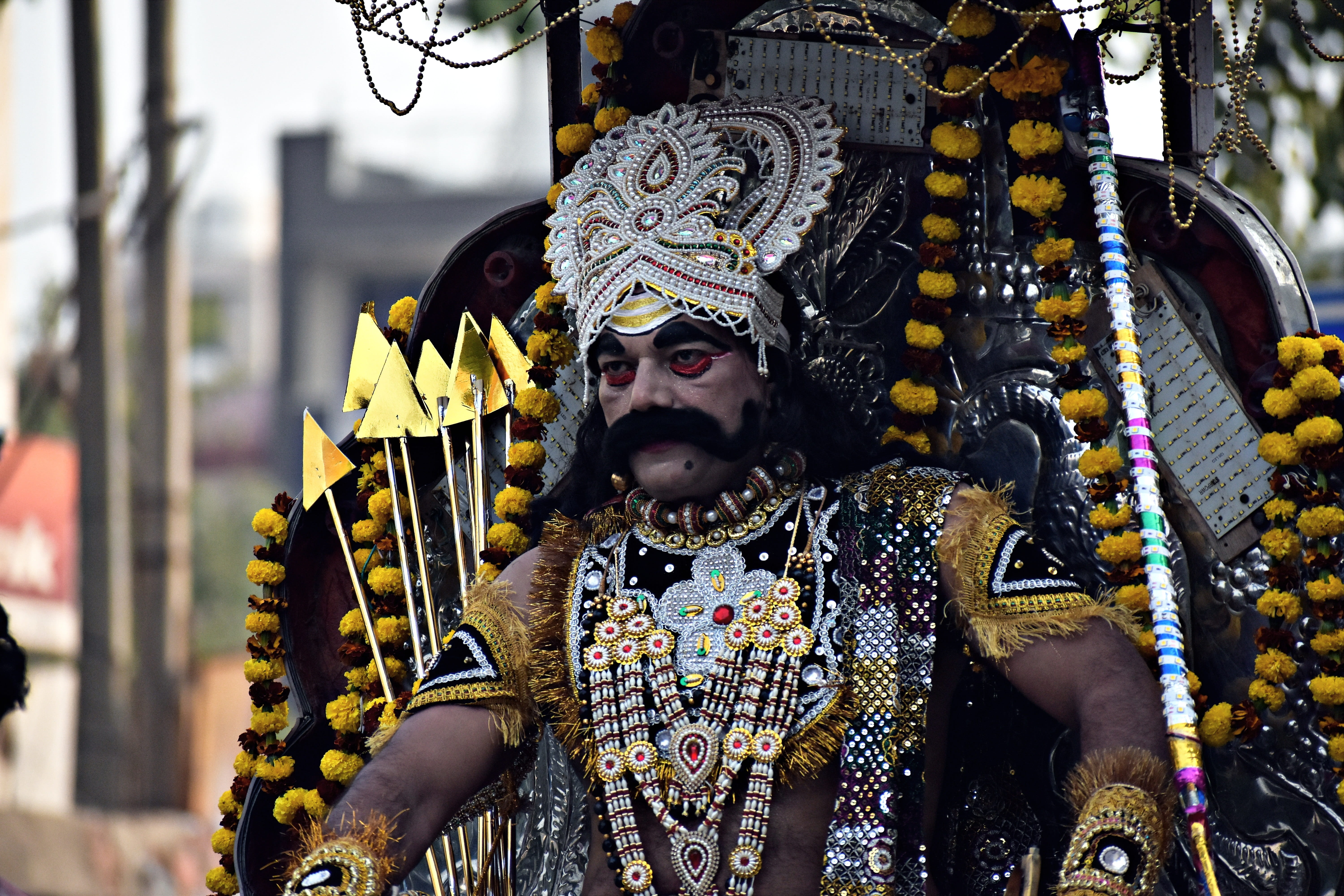 day, focus on foreground, festival, 5K, demon, real people, males, one person, costume, lifestyles, rakshasa, looking at camera, dusshera, front view, HD Wallpaper