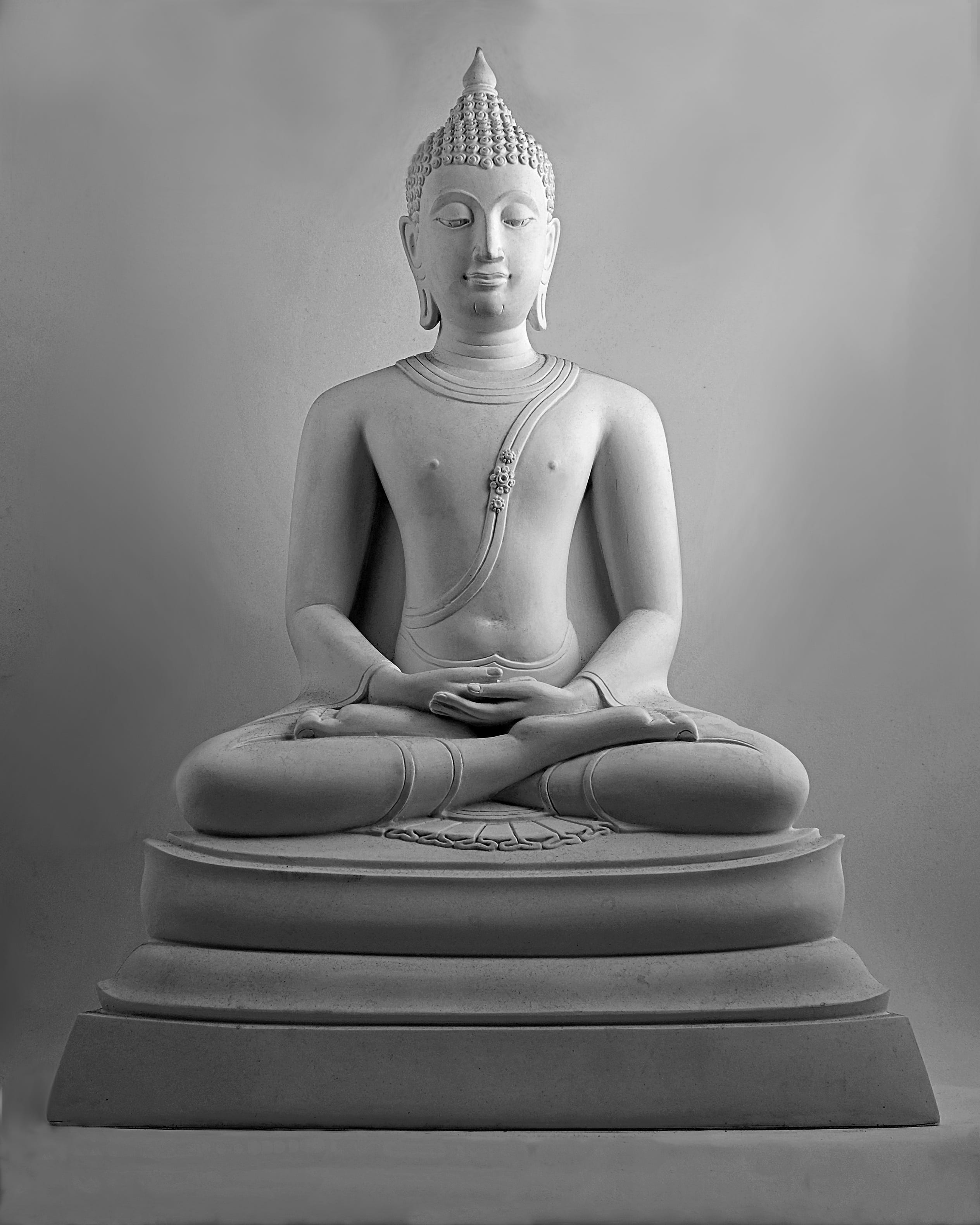 place of worship, tranquility, sitting, black and white, relaxation exercise, cross-legged, statue, sculpture, 2K, human representation, posture, representation, Phone HD Wallpaper