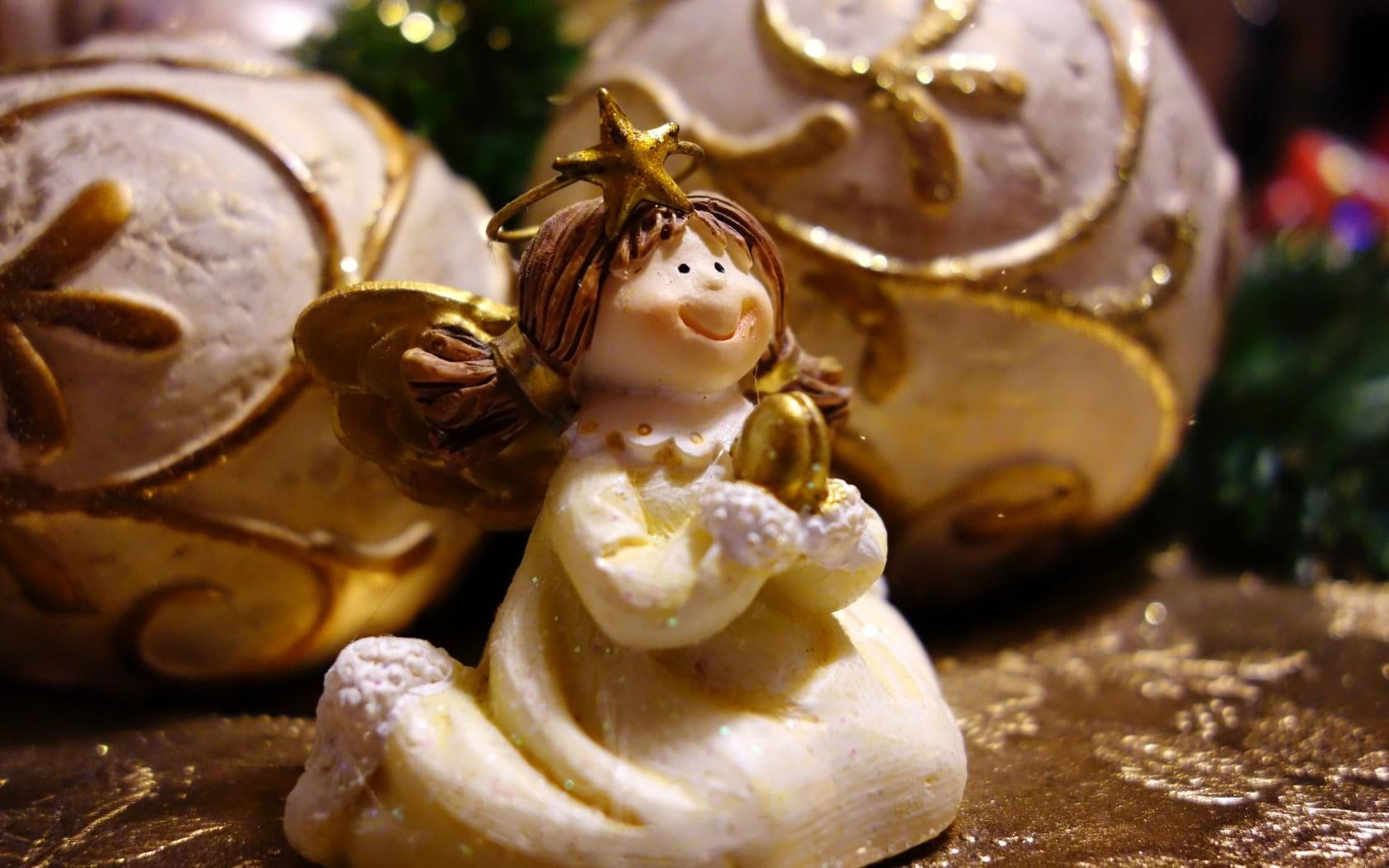 720P, christmas, balls, angel, statuette, HD Wallpaper