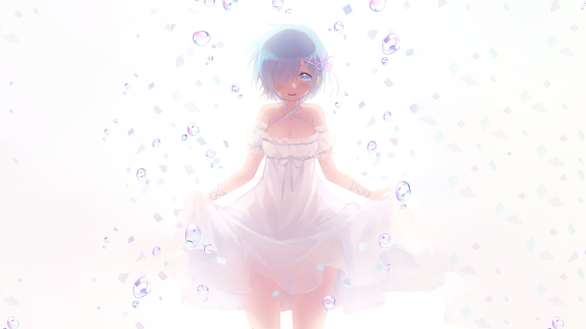 standing, blue eyes, real people, Rem (Re: Zero), beautiful woman, wedding dress, representation, Re:Zero Kara Hajimeru Isekai Seikatsu, fashion, child, HD Wallpaper