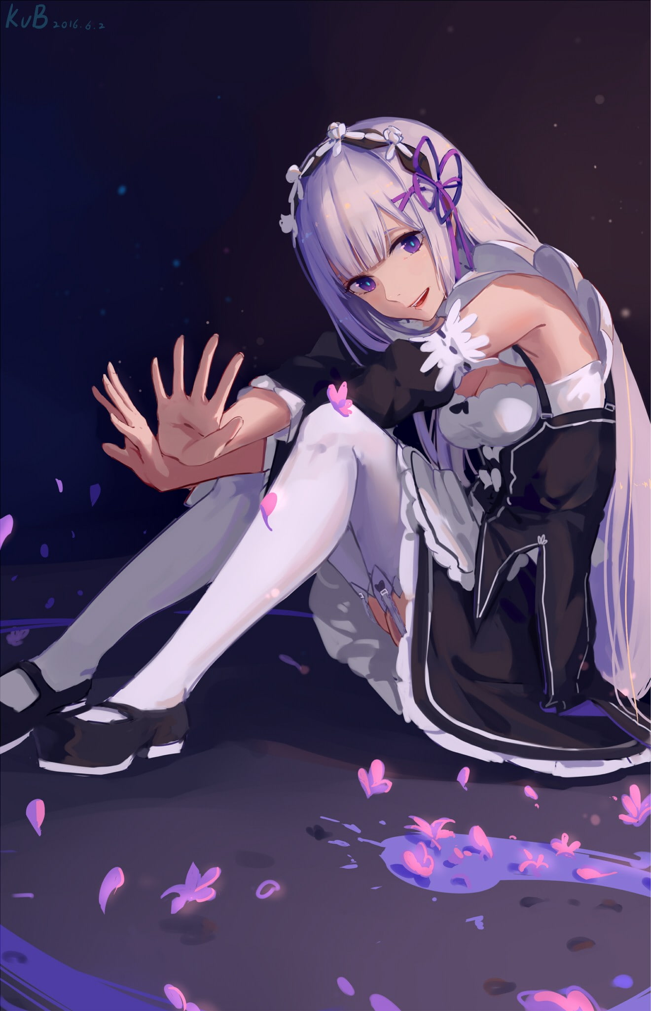 Rem (Re: Zero), 1080P, anime, cosplay, Re:Zero Kara Hajimeru Isekai Seikatsu, Emilia (Re: Zero), maid, thigh-highs, Ram (Re: Zero), long hair, open shirt, Phone HD Wallpaper