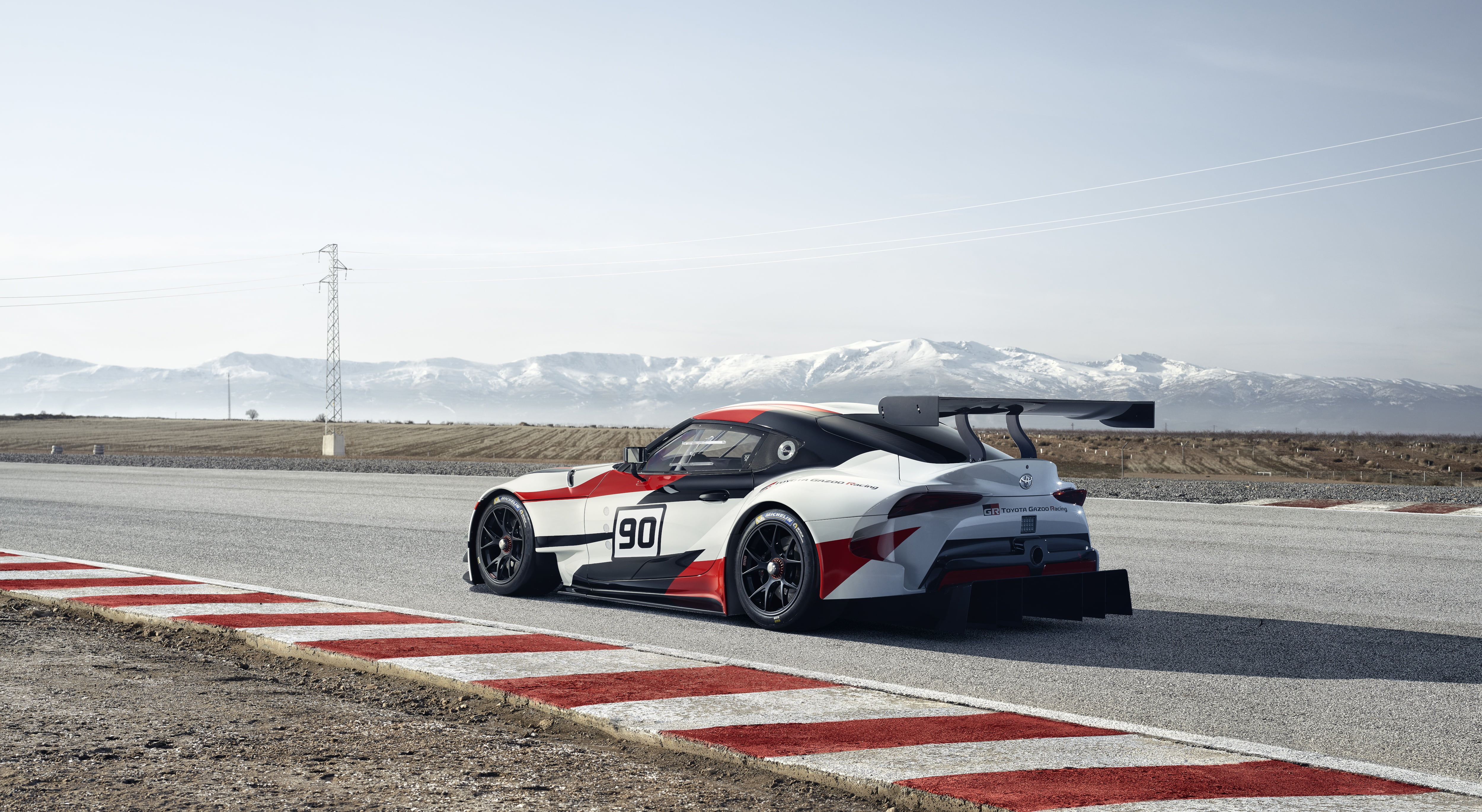 GR Supra Racing Concept, mountains, wing, coupe, 4K, the sky, plain, asphalt, Toyota, 2018, HD Wallpaper