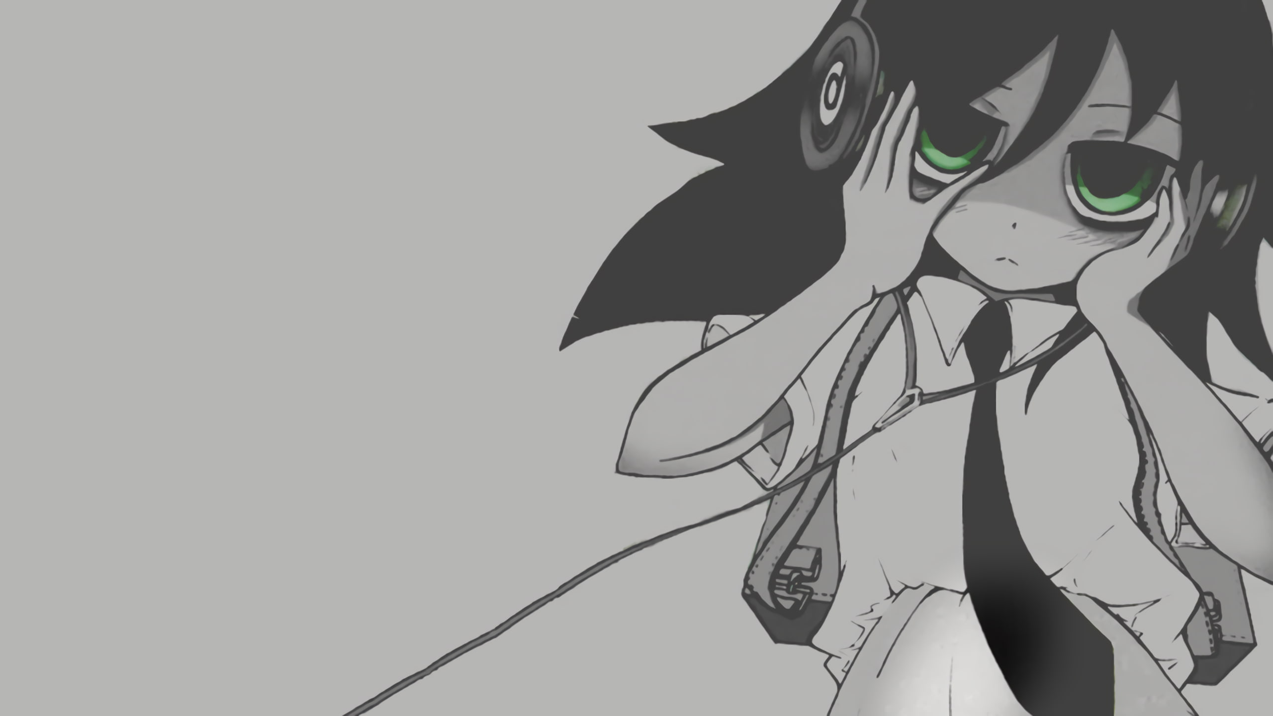 Kuroki Tomoko, dark hair, Watashi ga Motenai no wa Dou Kangaetemo Omaera ga Warui!, green eyes, simple, Tomoko Kuroki, school uniform, simple background, HD Wallpaper