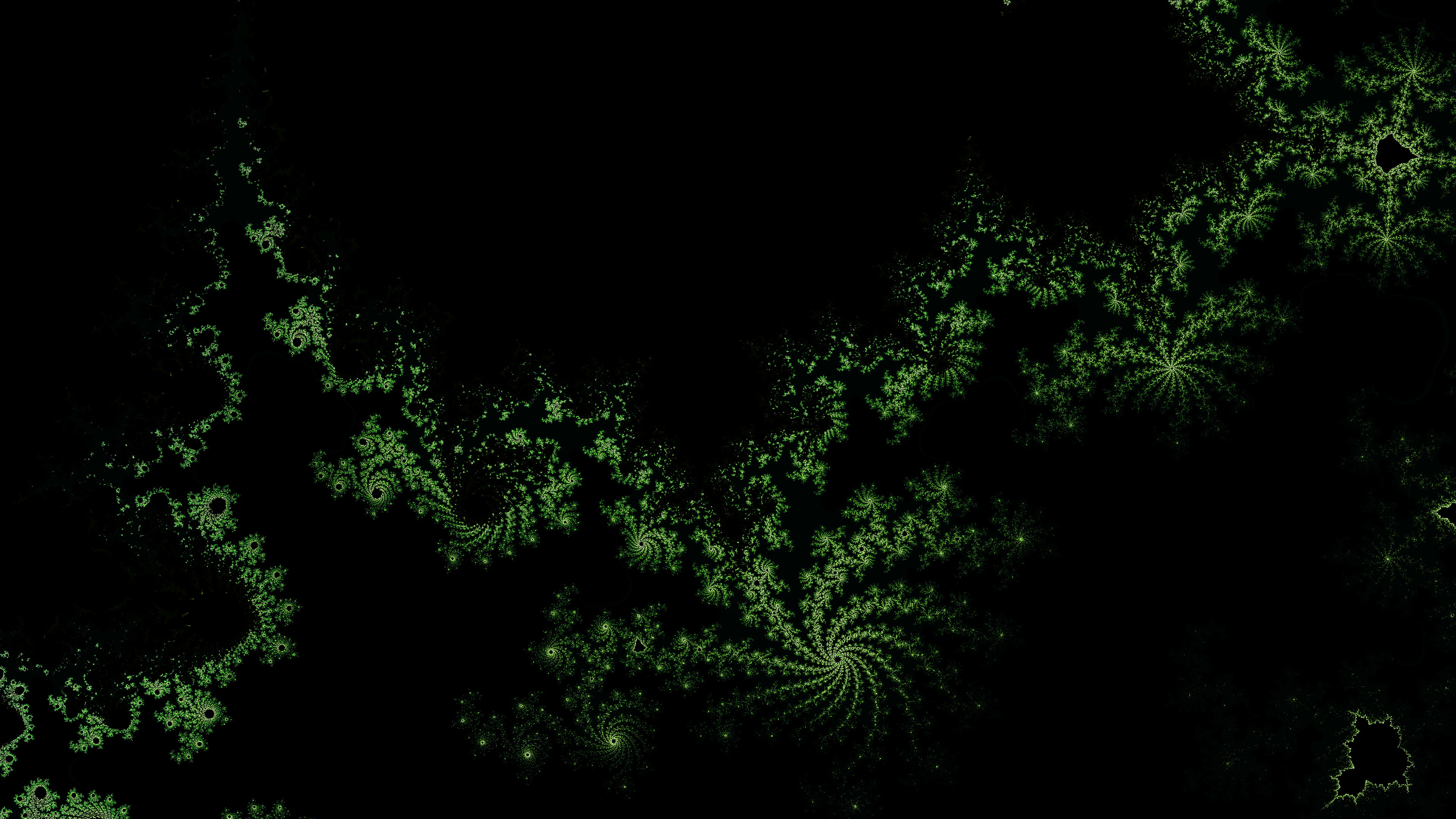 fractal, green, black background, 4K, dark, black, HD Wallpaper